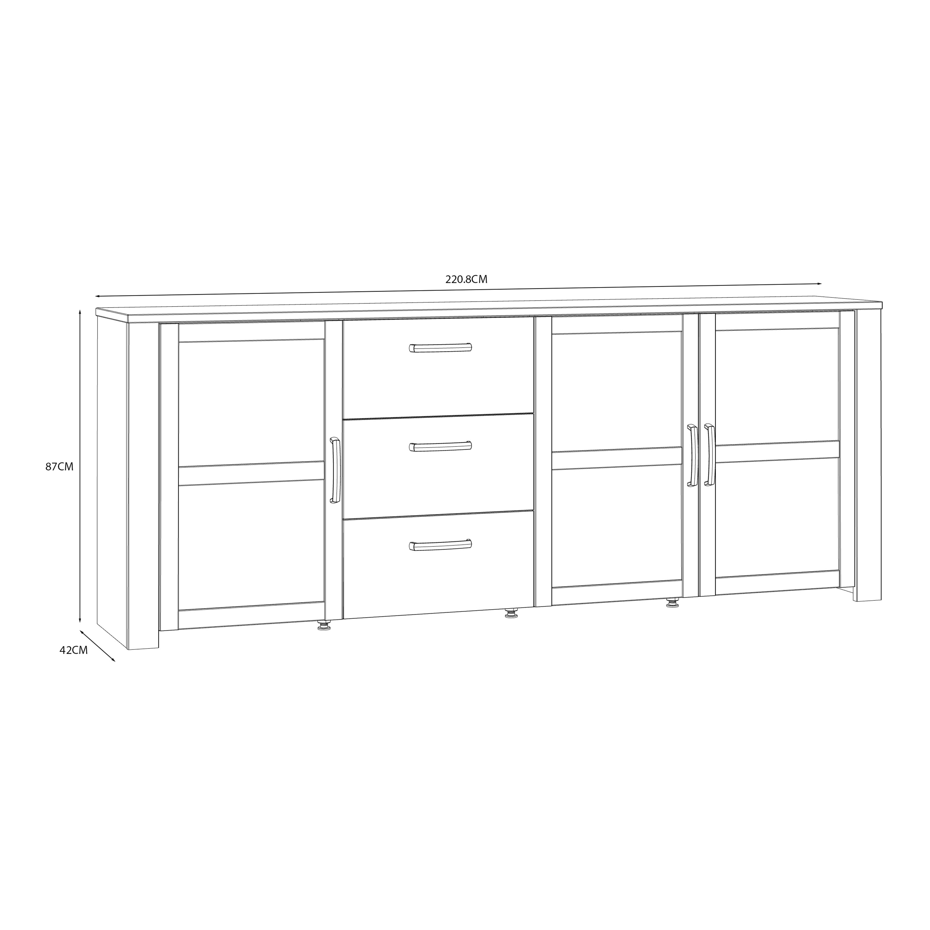 Bohol 3 Door 3 Drawer Large Sideboard in Riviera Oak/White – FTG, view 7