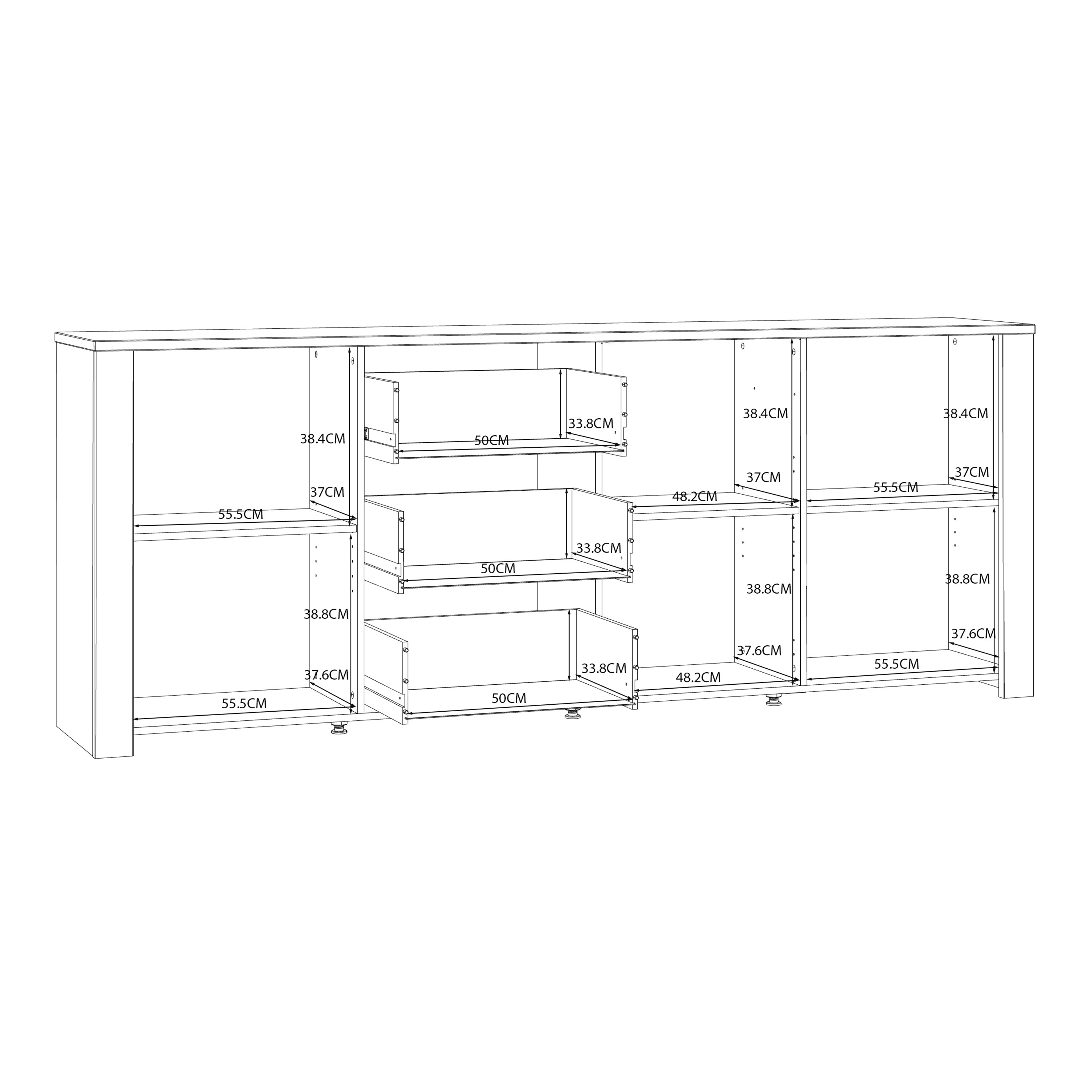 Bohol 3 Door 3 Drawer Large Sideboard in Riviera Oak/White – FTG, view 8