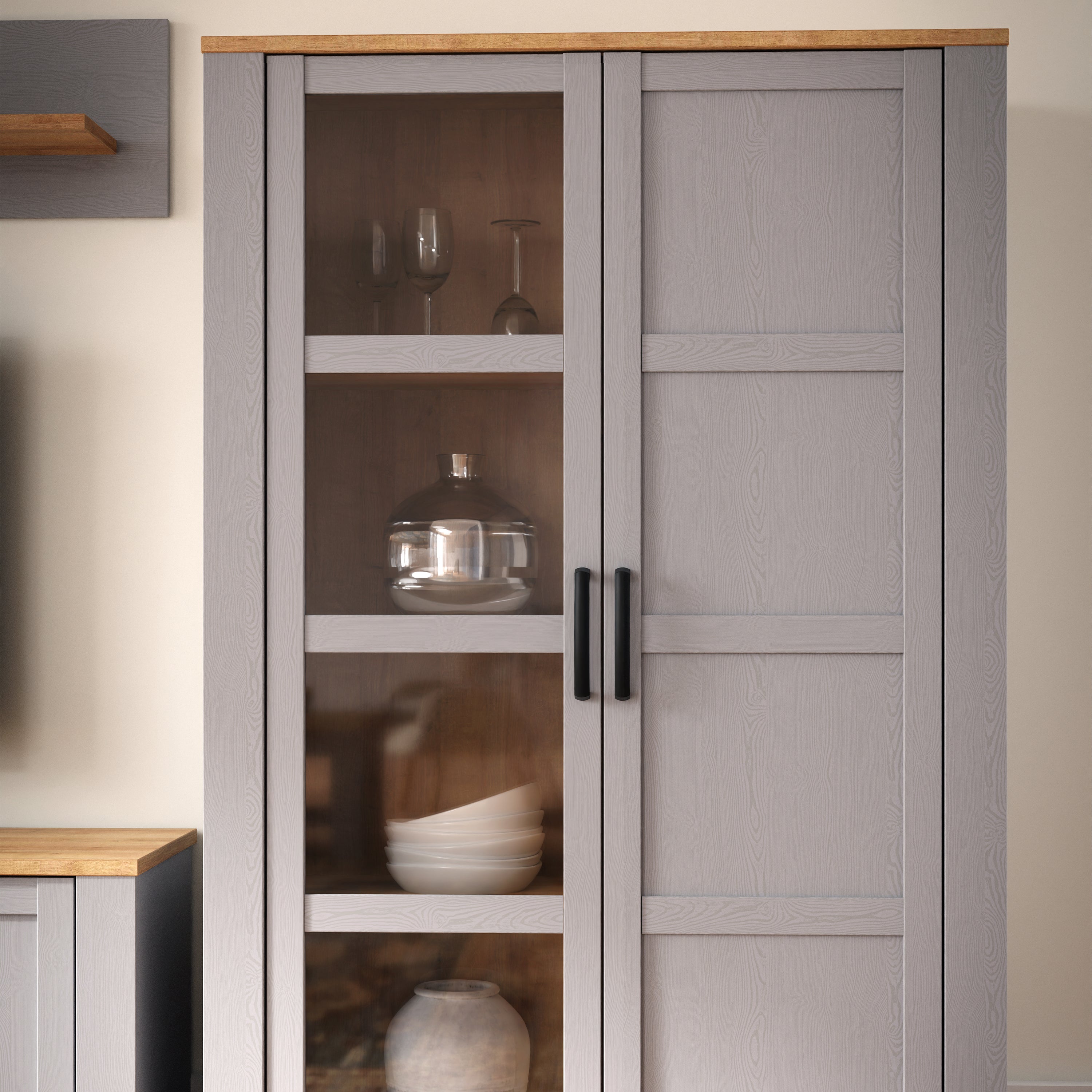 Bohol 2 Door Display Cabinet in Riviera Oak/Grey Oak – FTG, view 5