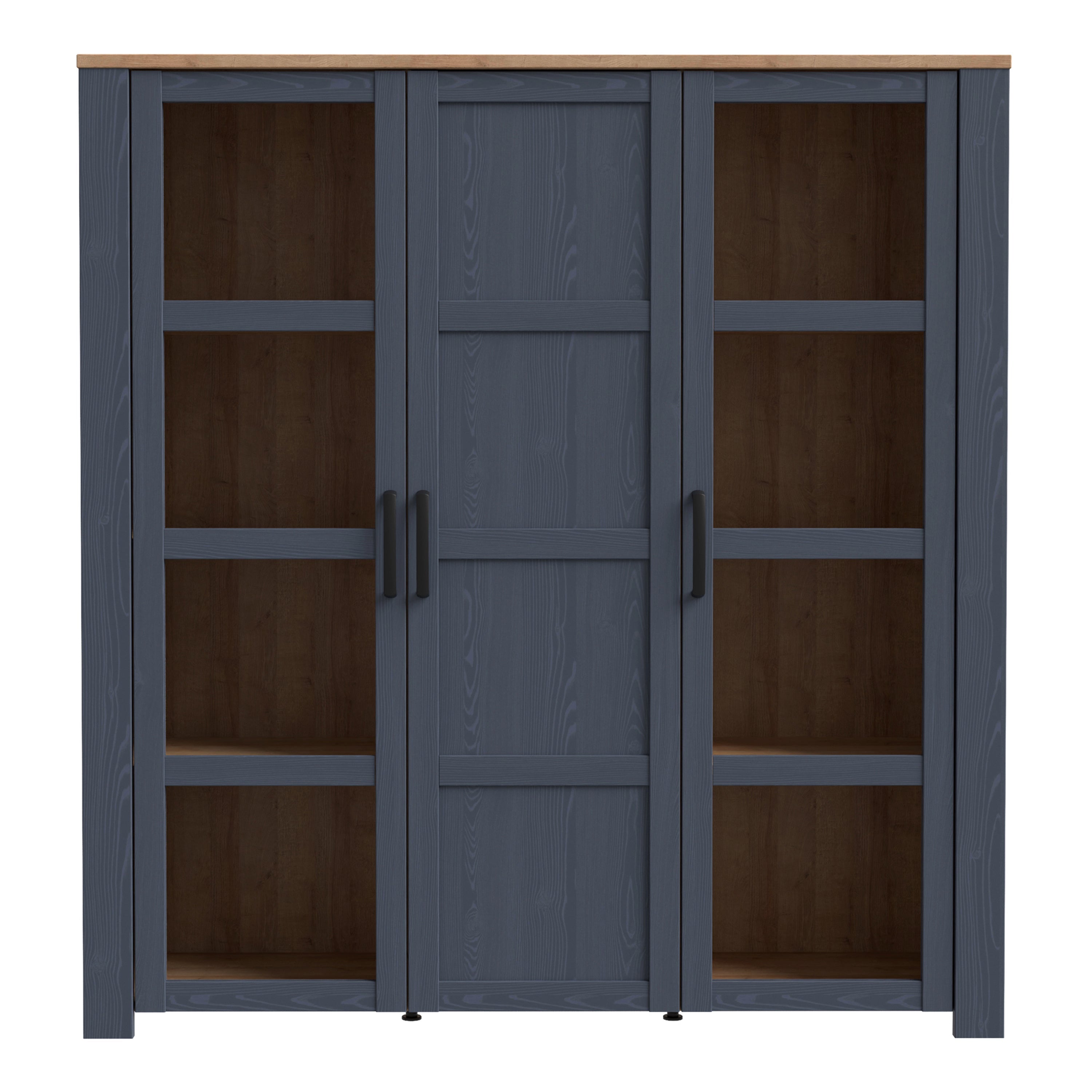 Bohol 3 Door Large Display Cabinet in Riviera Oak/Navy – FTG, view 2