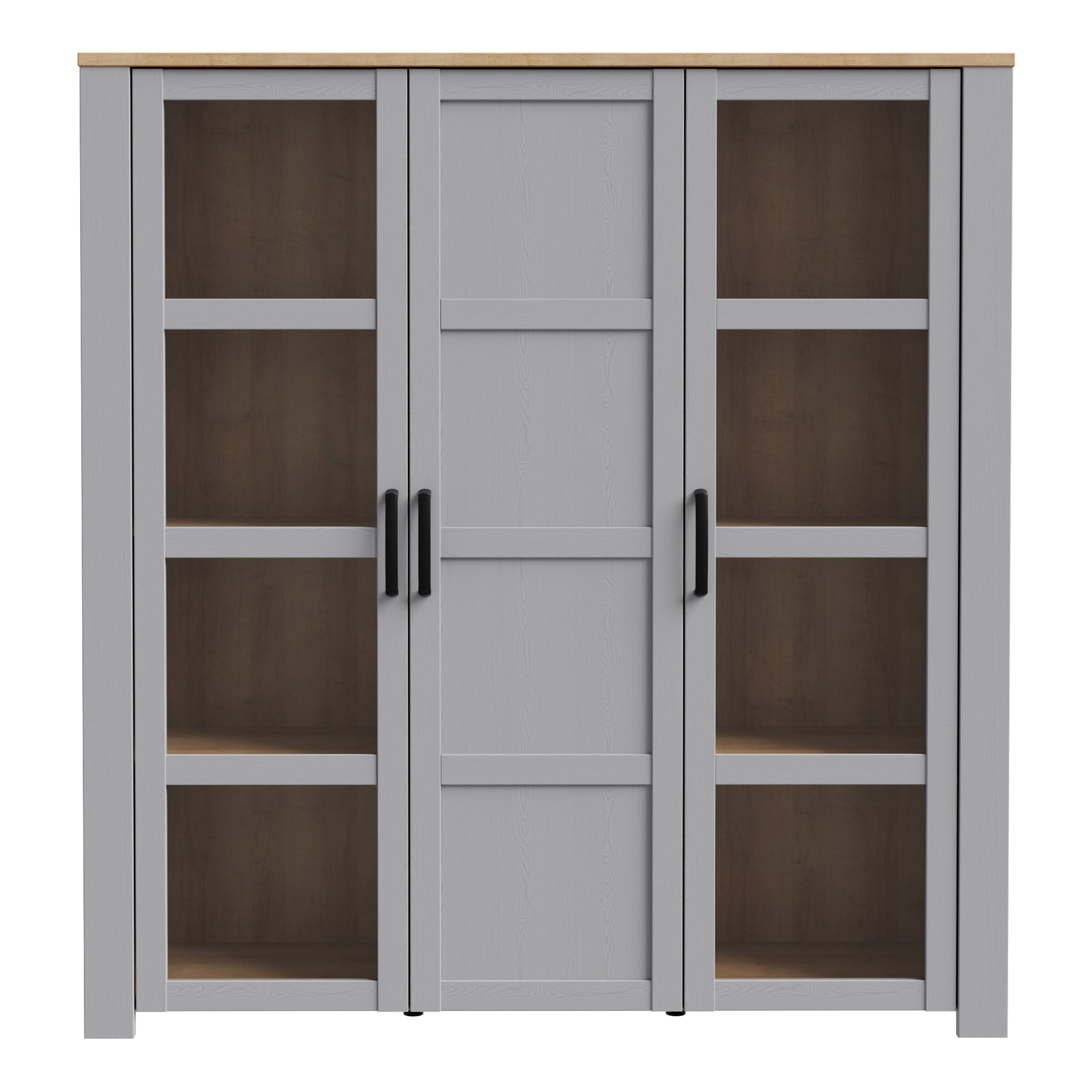 Bohol 3 Door Large Display Cabinet in Riviera Oak/Grey Oak – FTG, view 2