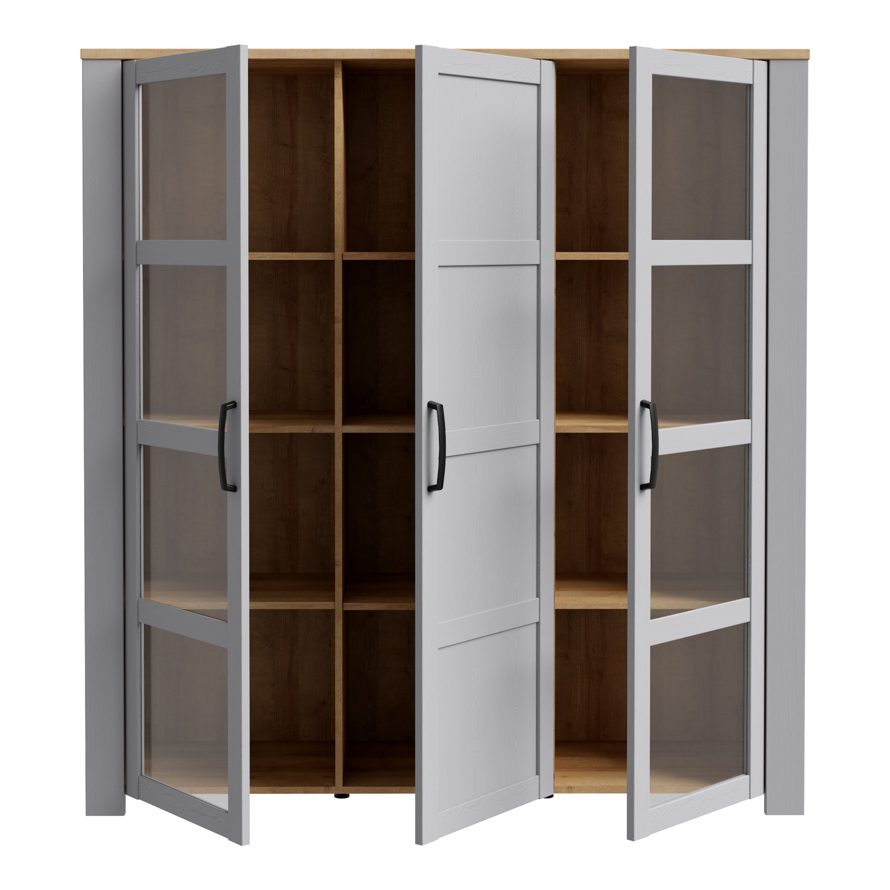 Bohol 3 Door Large Display Cabinet in Riviera Oak/Grey Oak – FTG, view 3