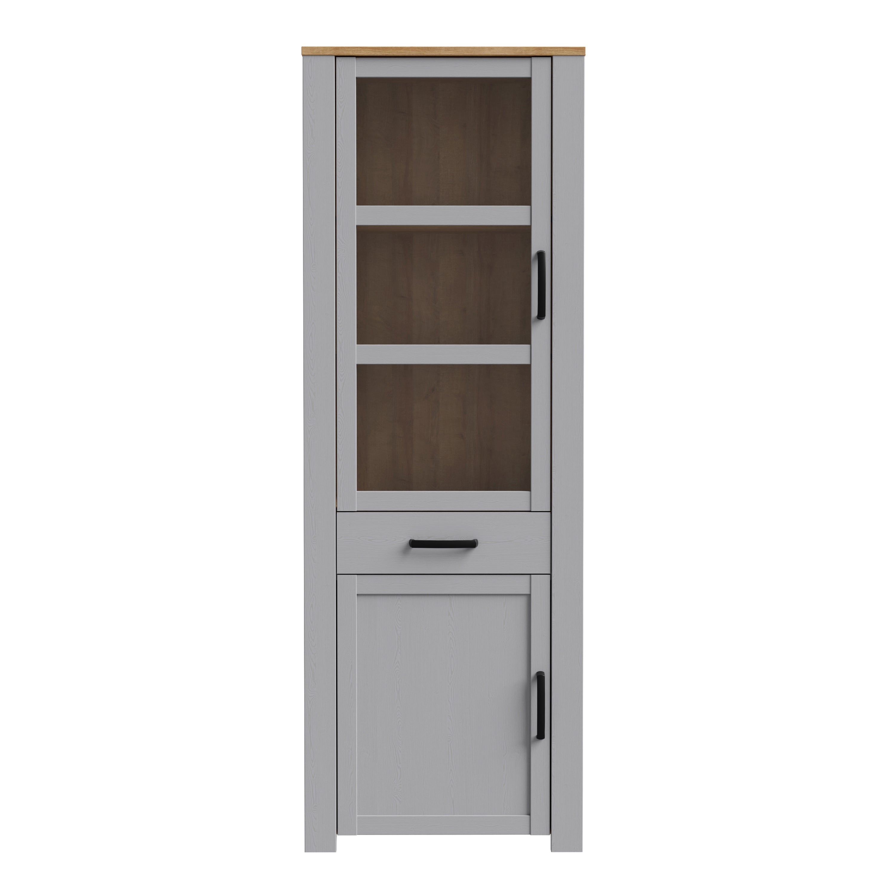 Bohol 2 Door 1 Drawer Narrow Display Cabinet in Riviera Oak/Grey Oak – FTG, view 2