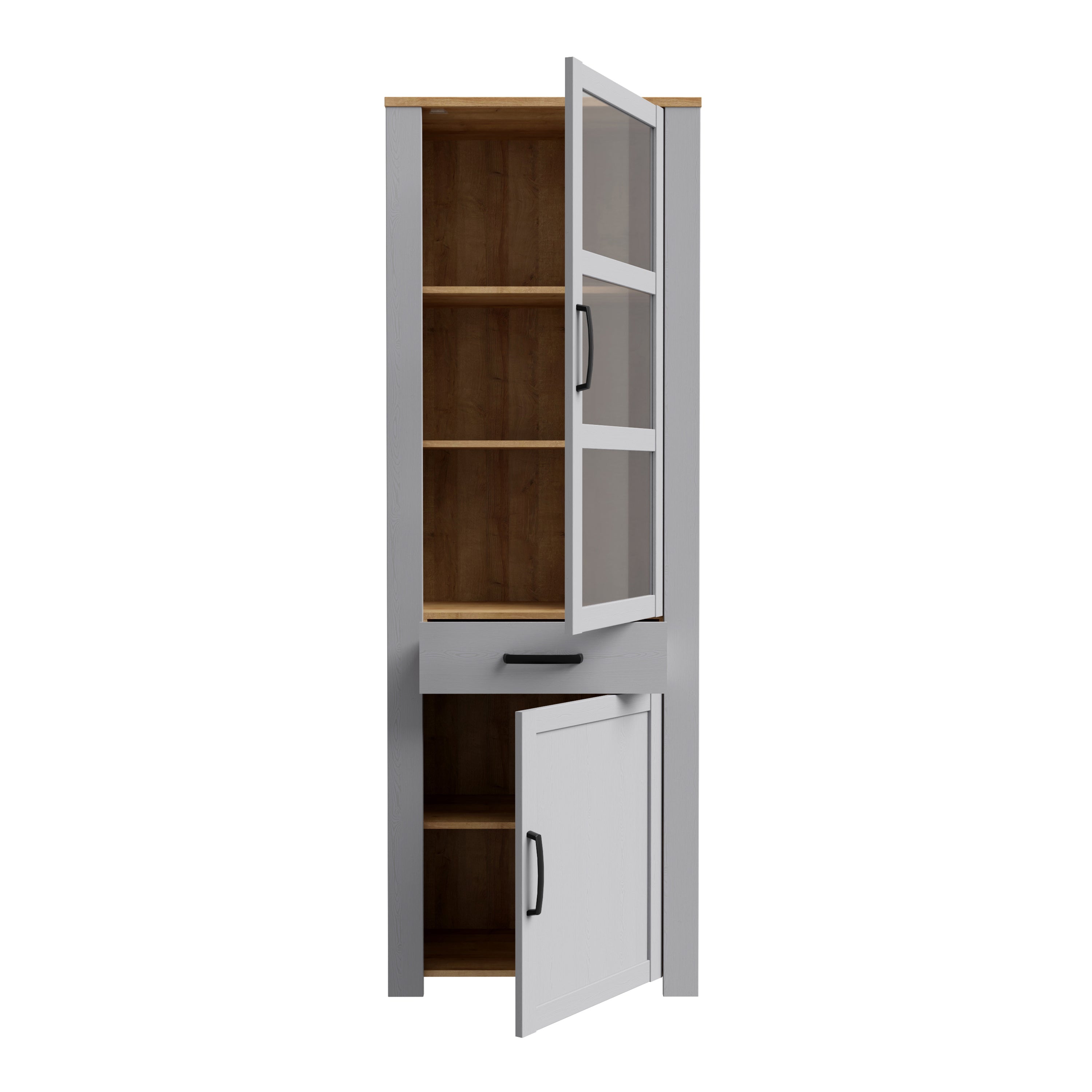 Bohol 2 Door 1 Drawer Narrow Display Cabinet in Riviera Oak/Grey Oak – FTG, view 4