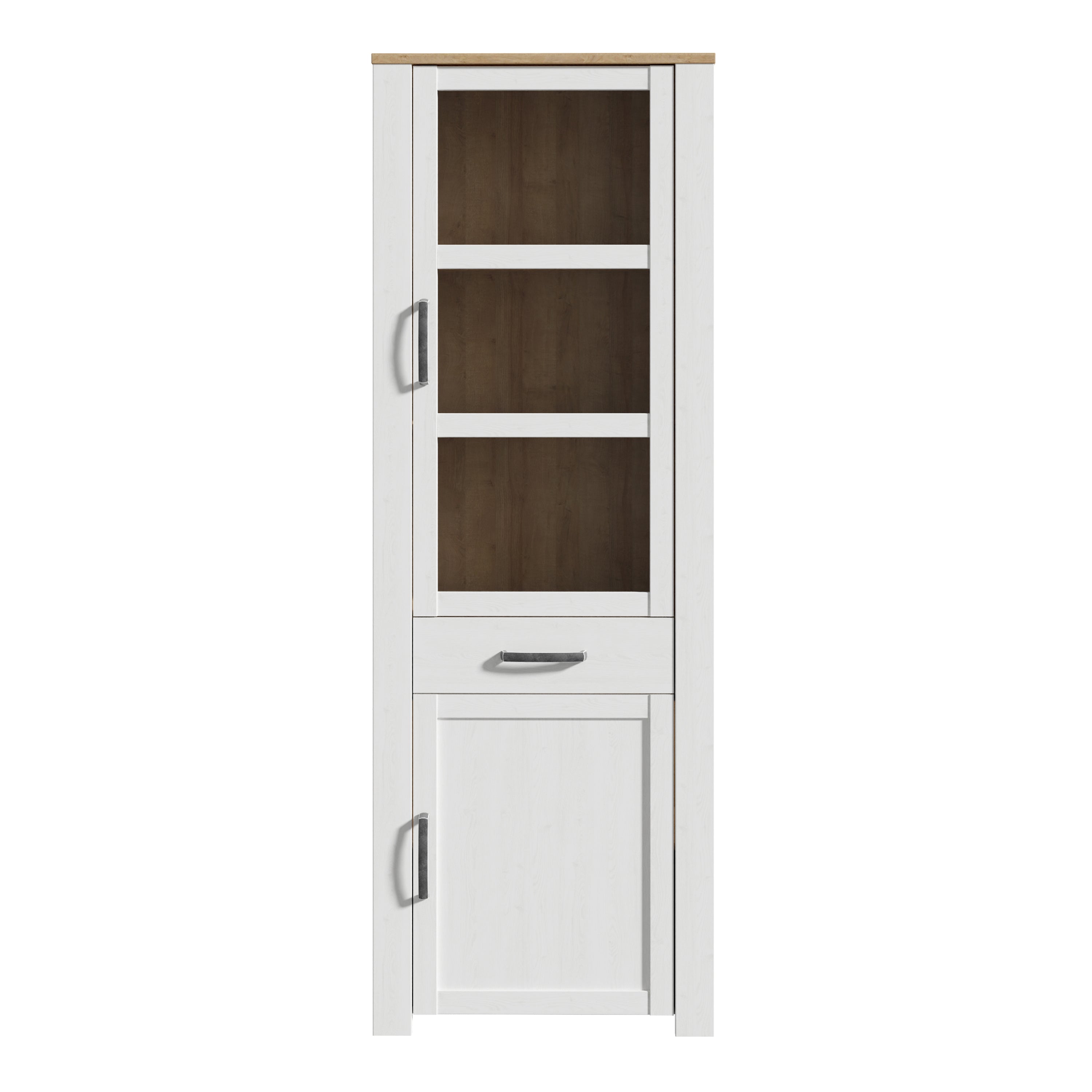 Bohol 2 Door 1 Drawer Narrow Display Cabinet in Riviera Oak/White – FTG, view 2