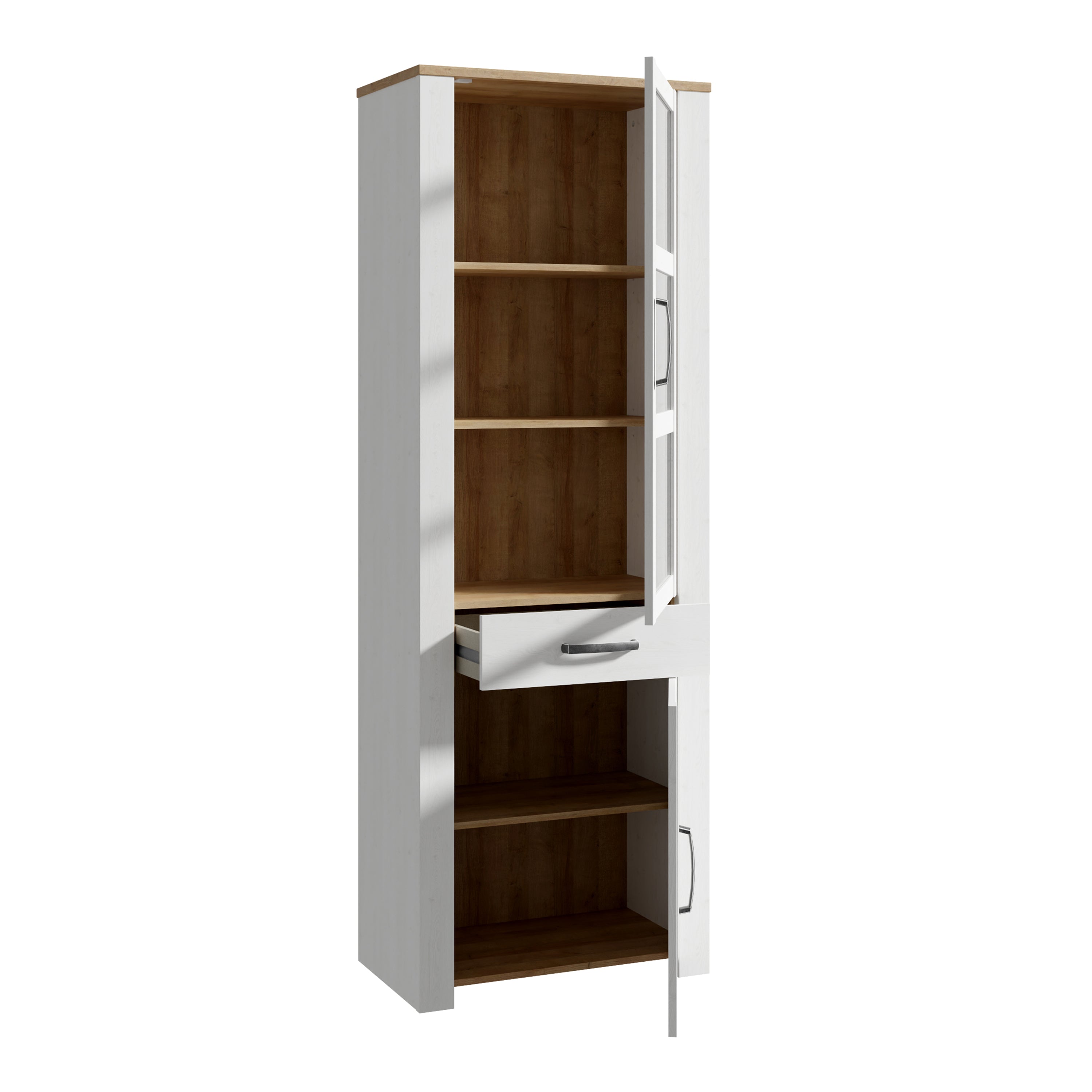 Bohol 2 Door 1 Drawer Narrow Display Cabinet in Riviera Oak/White – FTG, view 3