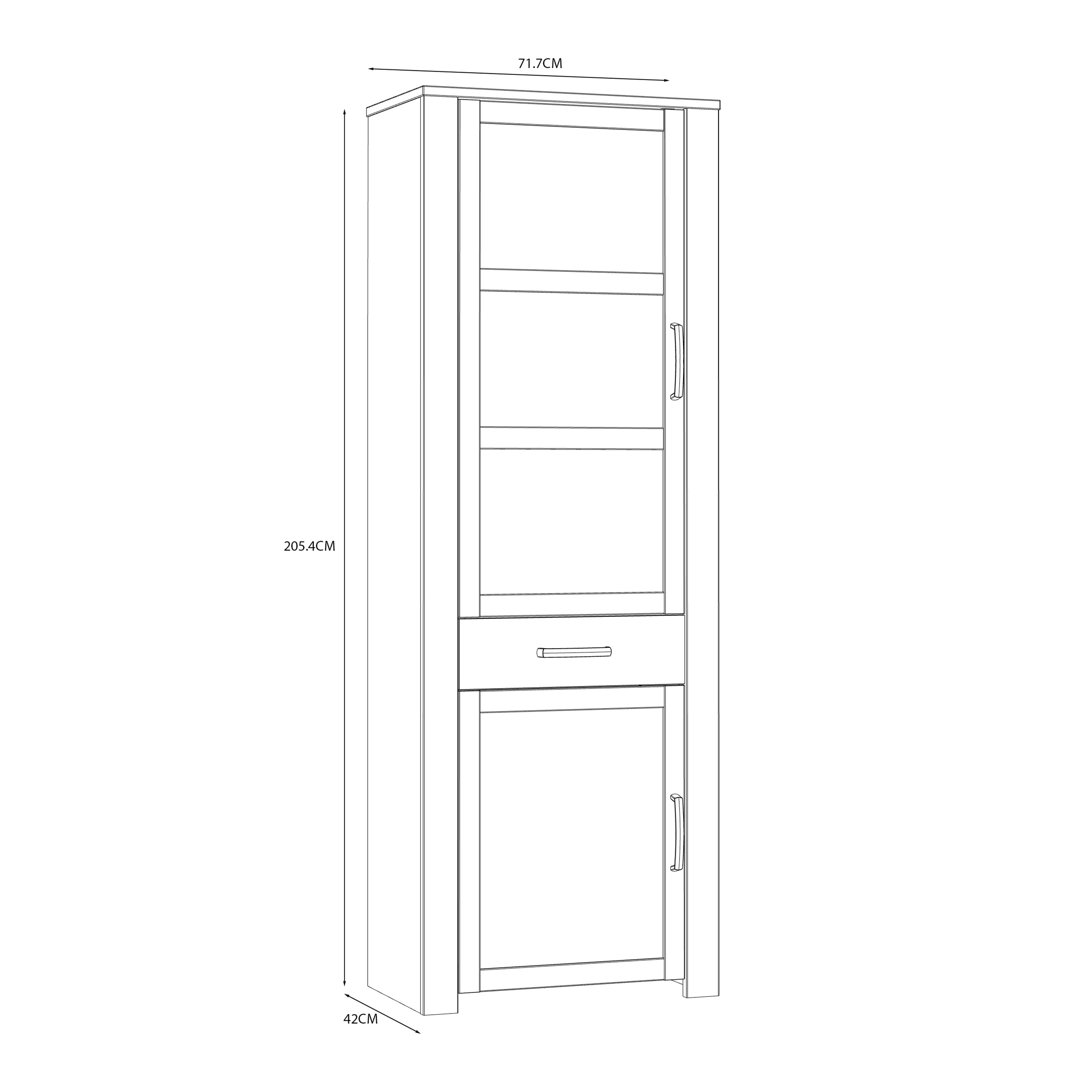 Bohol 2 Door 1 Drawer Narrow Display Cabinet in Riviera Oak/White – FTG, view 8