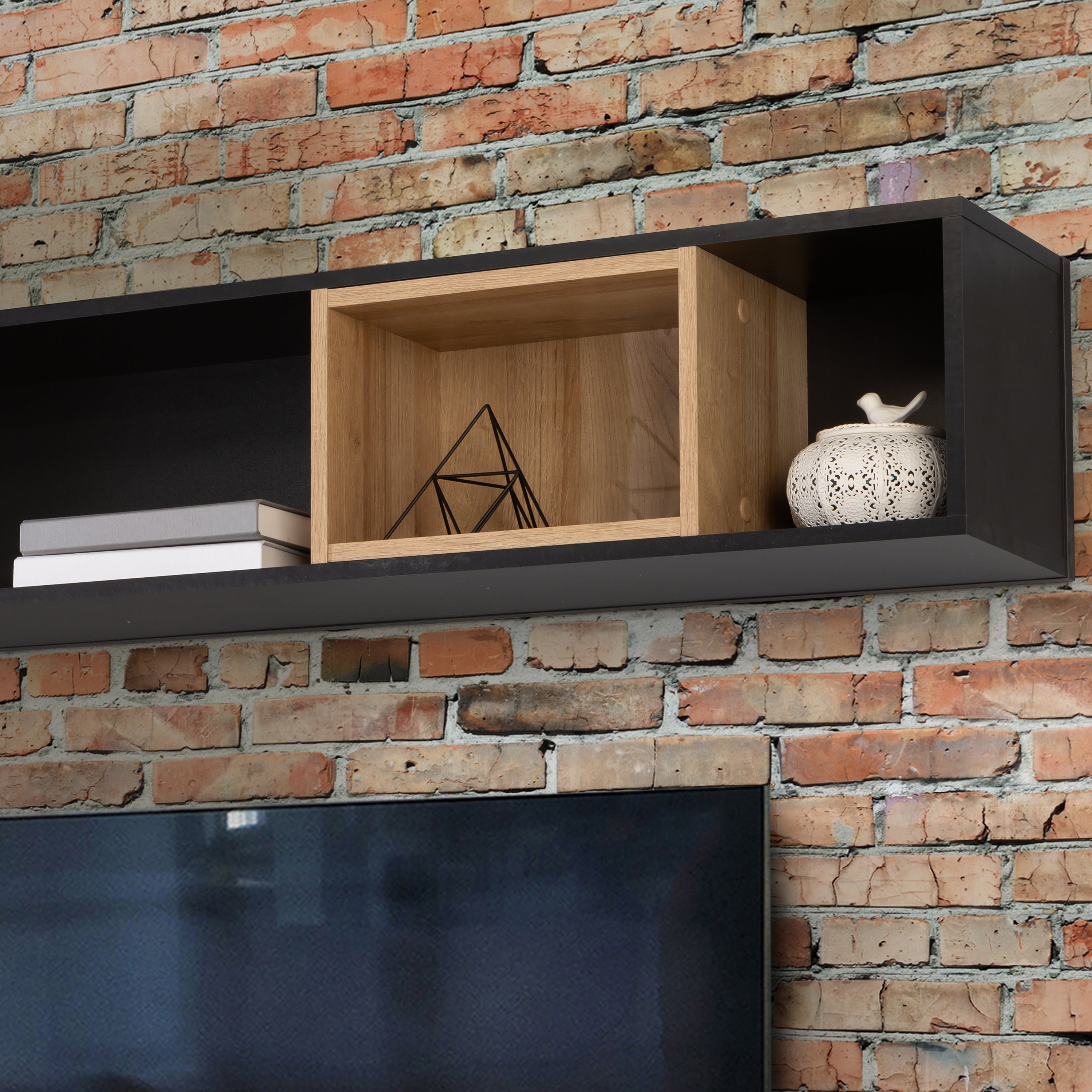 High Rock Wall Shelf in Matt Black/Riviera Oak – FTG, view 6