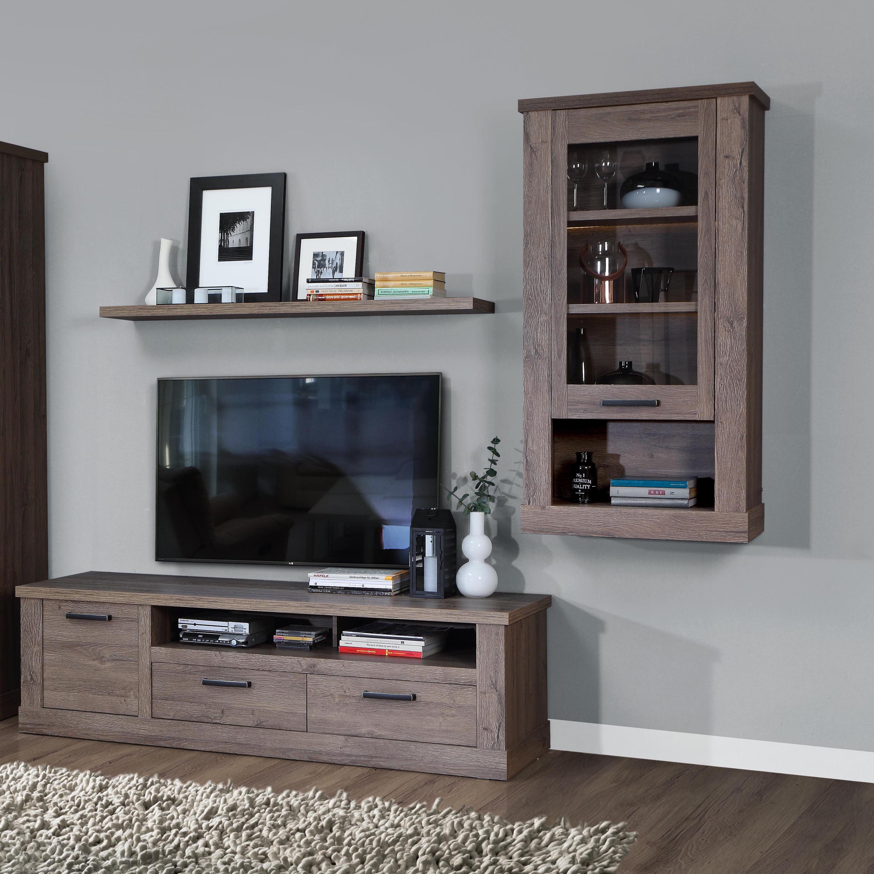 Corona 1 Door Wall Display Cabinet in Tabak Oak – FTG, view 4