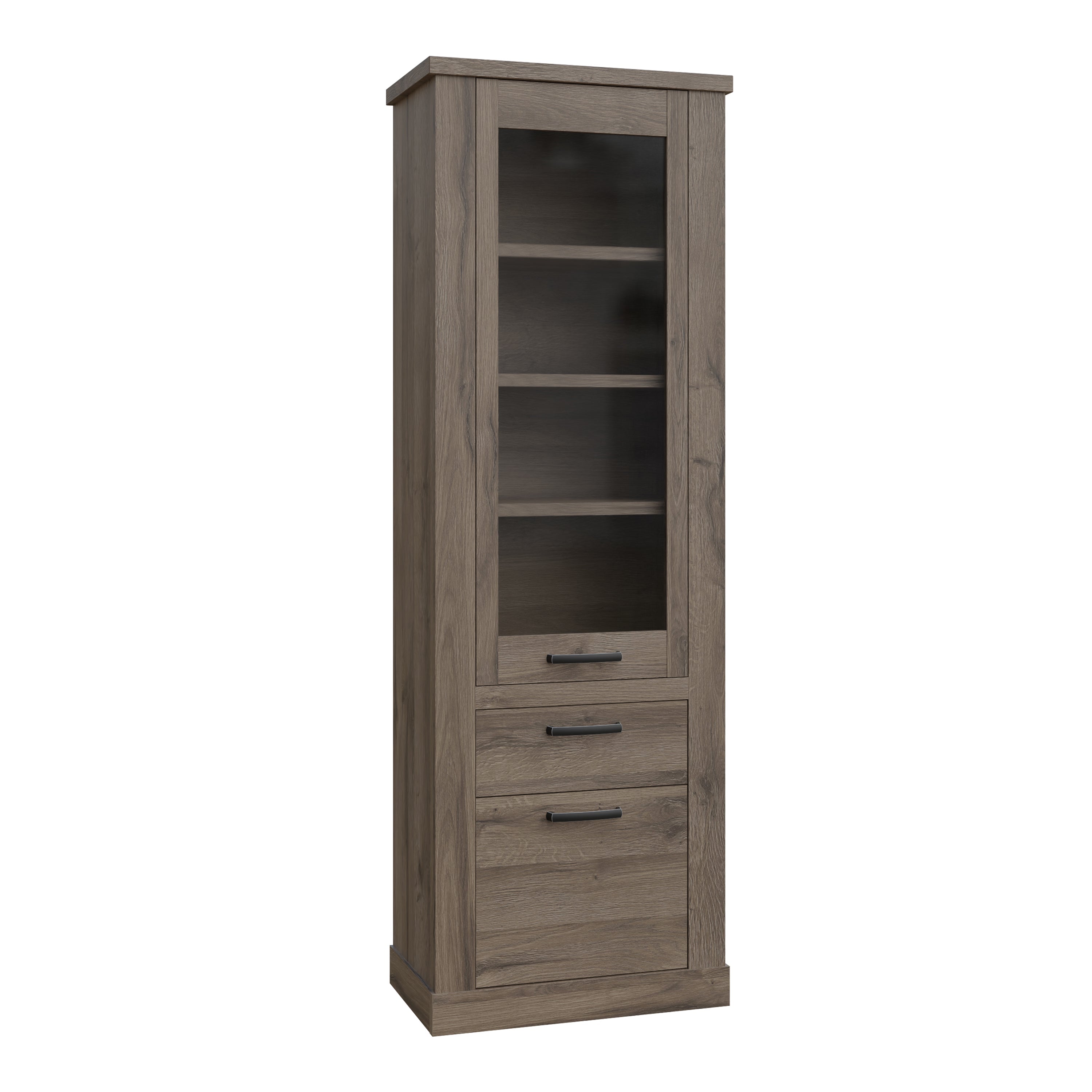 Corona 2 Door 1 Drawer 3 Shelve Narrow Display Cabinet in Tabak Oak – FTG