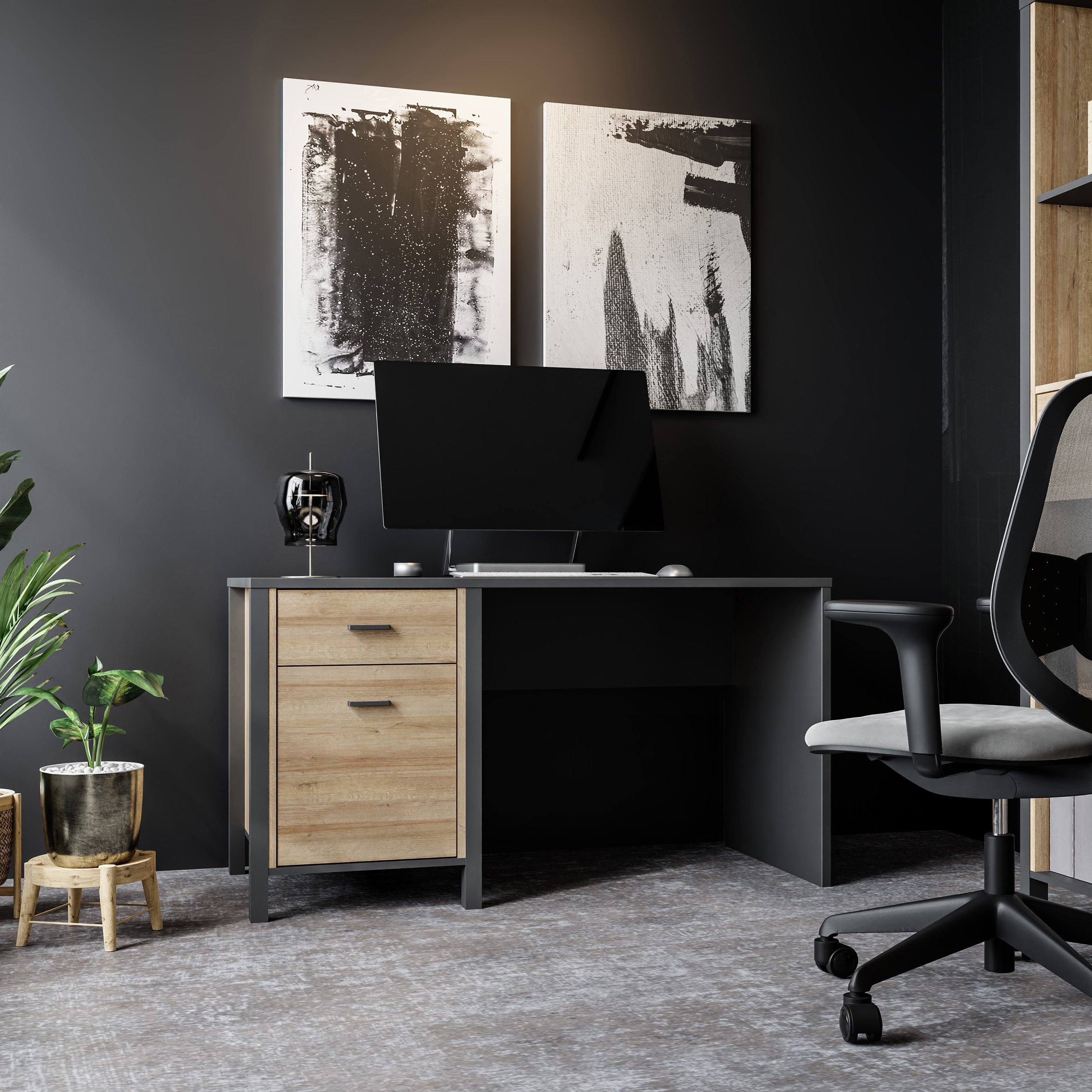 High Rock Desk in Matt Black/Riviera Oak – FTG, view 7