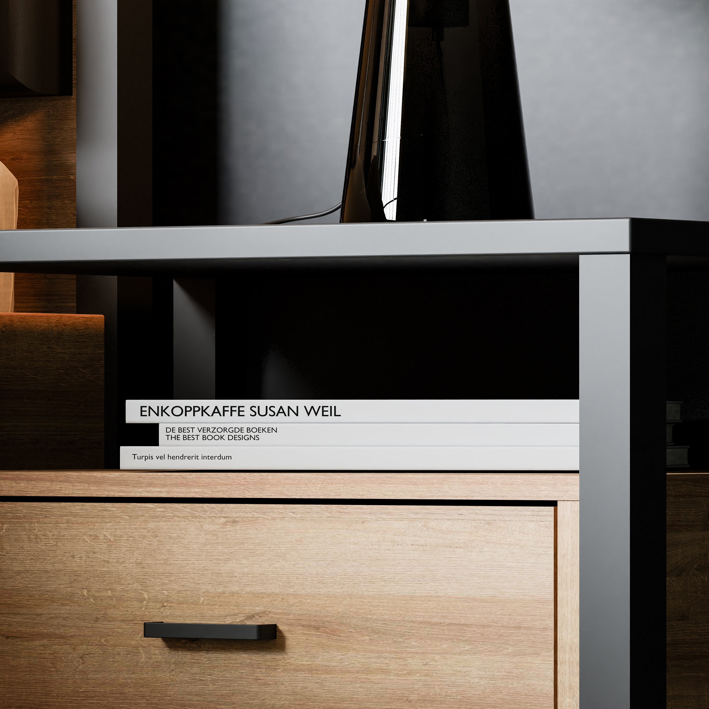 High Rock Bedside in Matt Black/Riviera Oak – FTG, view 8