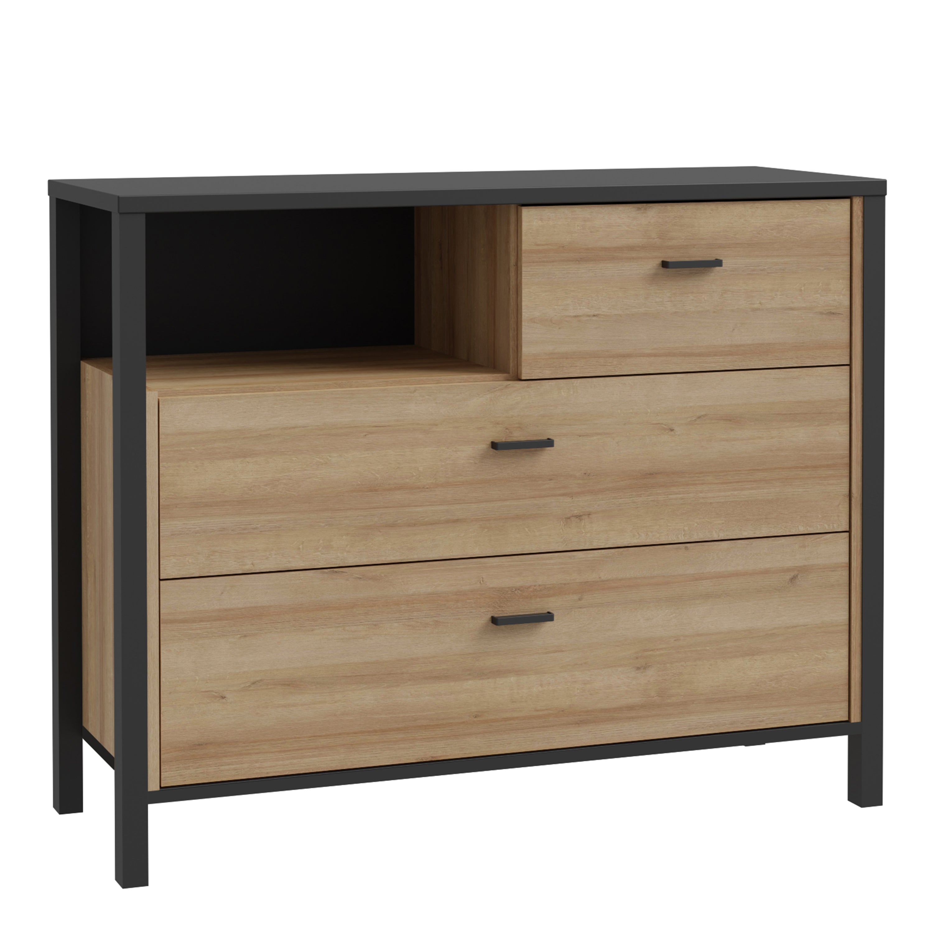 High Rock Chest of 3 Drawers in Matt Black/Riviera Oak – FTG