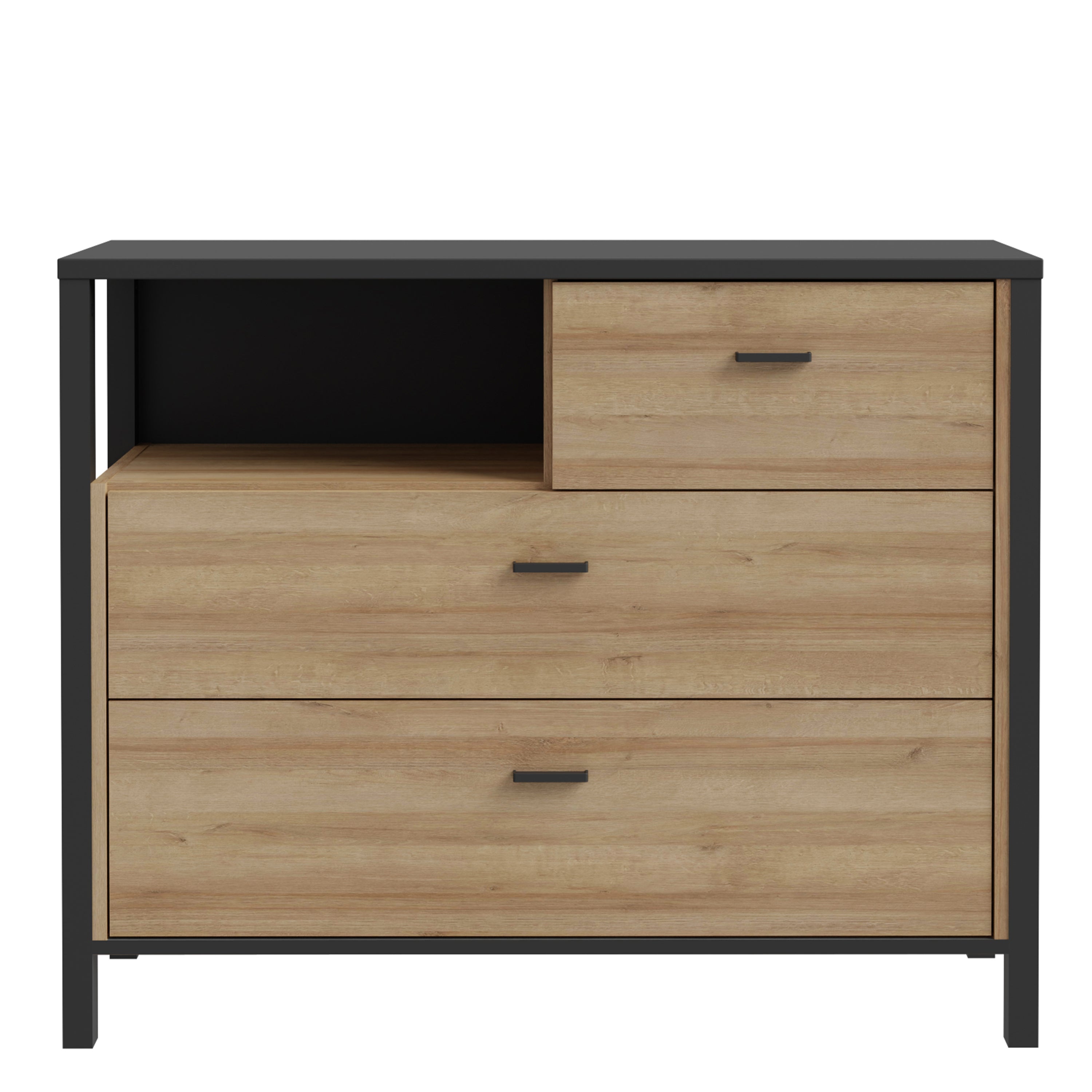High Rock Chest of 3 Drawers in Matt Black/Riviera Oak – FTG, view 2