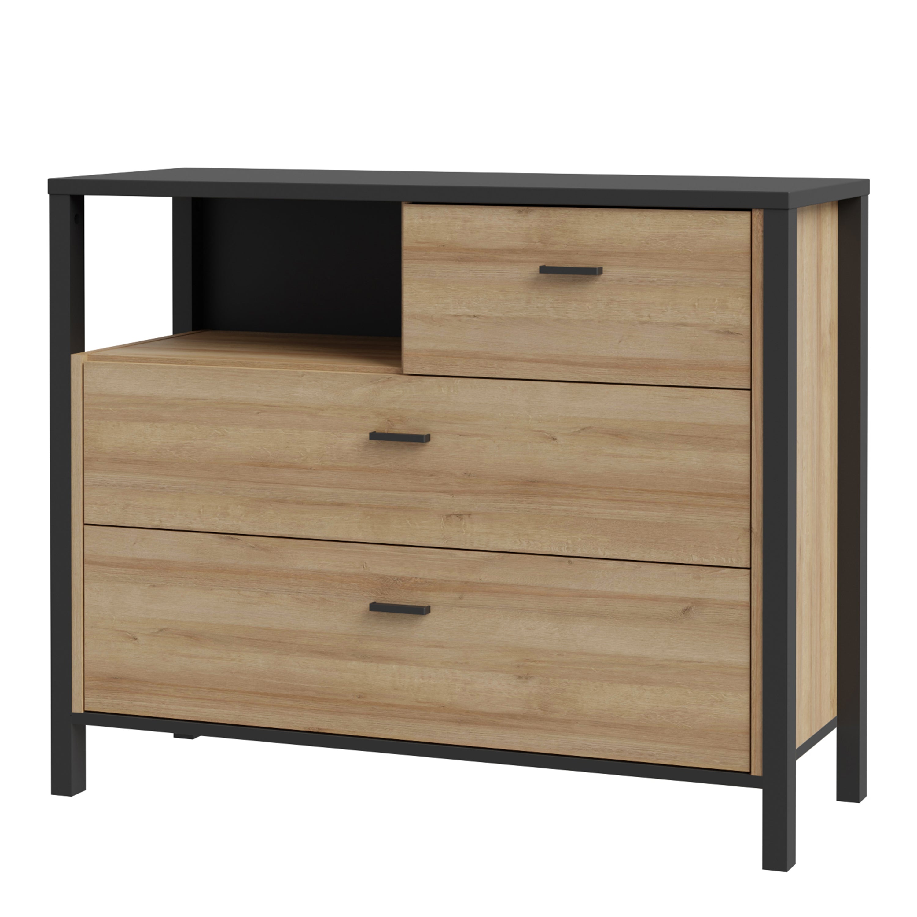 High Rock Chest of 3 Drawers in Matt Black/Riviera Oak – FTG, view 3
