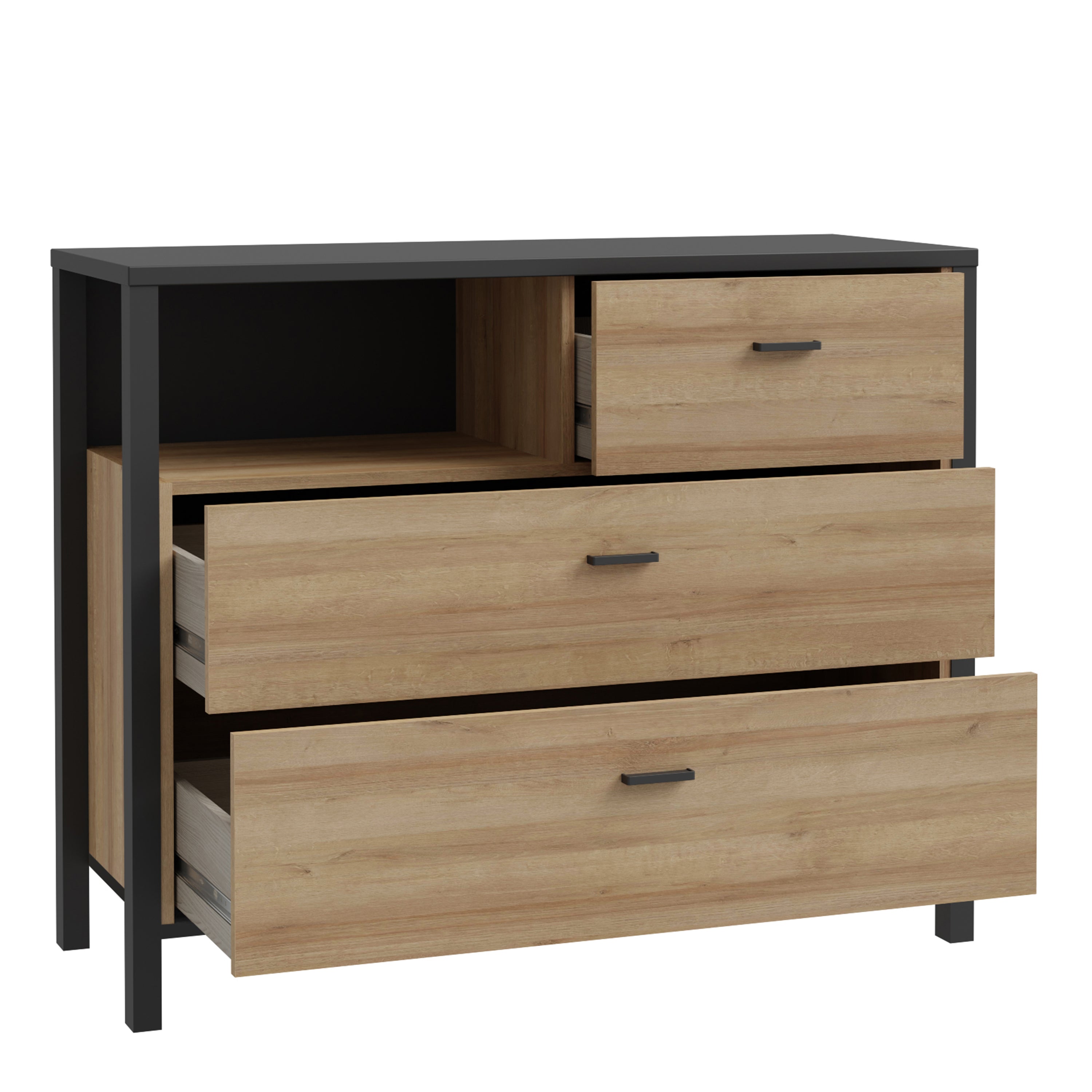 High Rock Chest of 3 Drawers in Matt Black/Riviera Oak – FTG, view 4