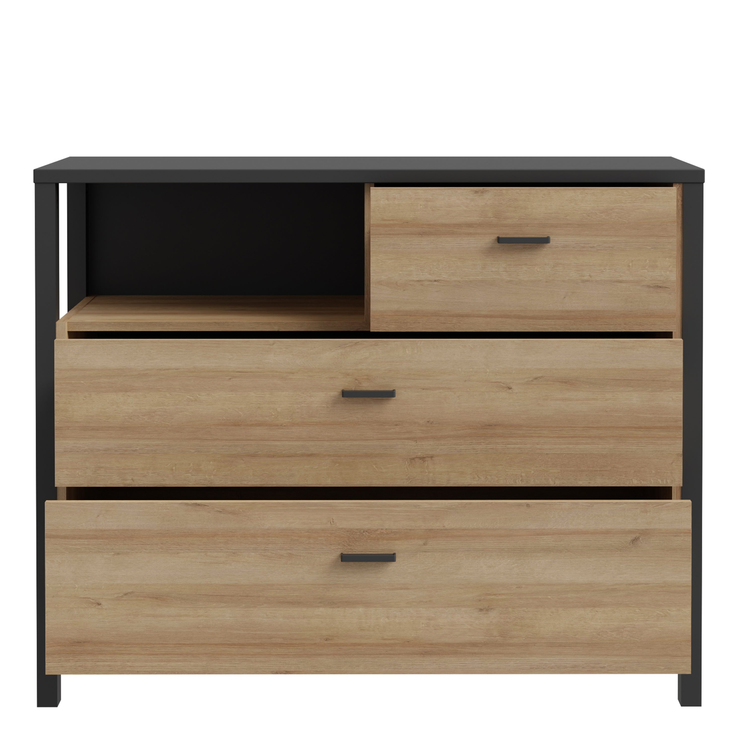 High Rock Chest of 3 Drawers in Matt Black/Riviera Oak – FTG, view 5
