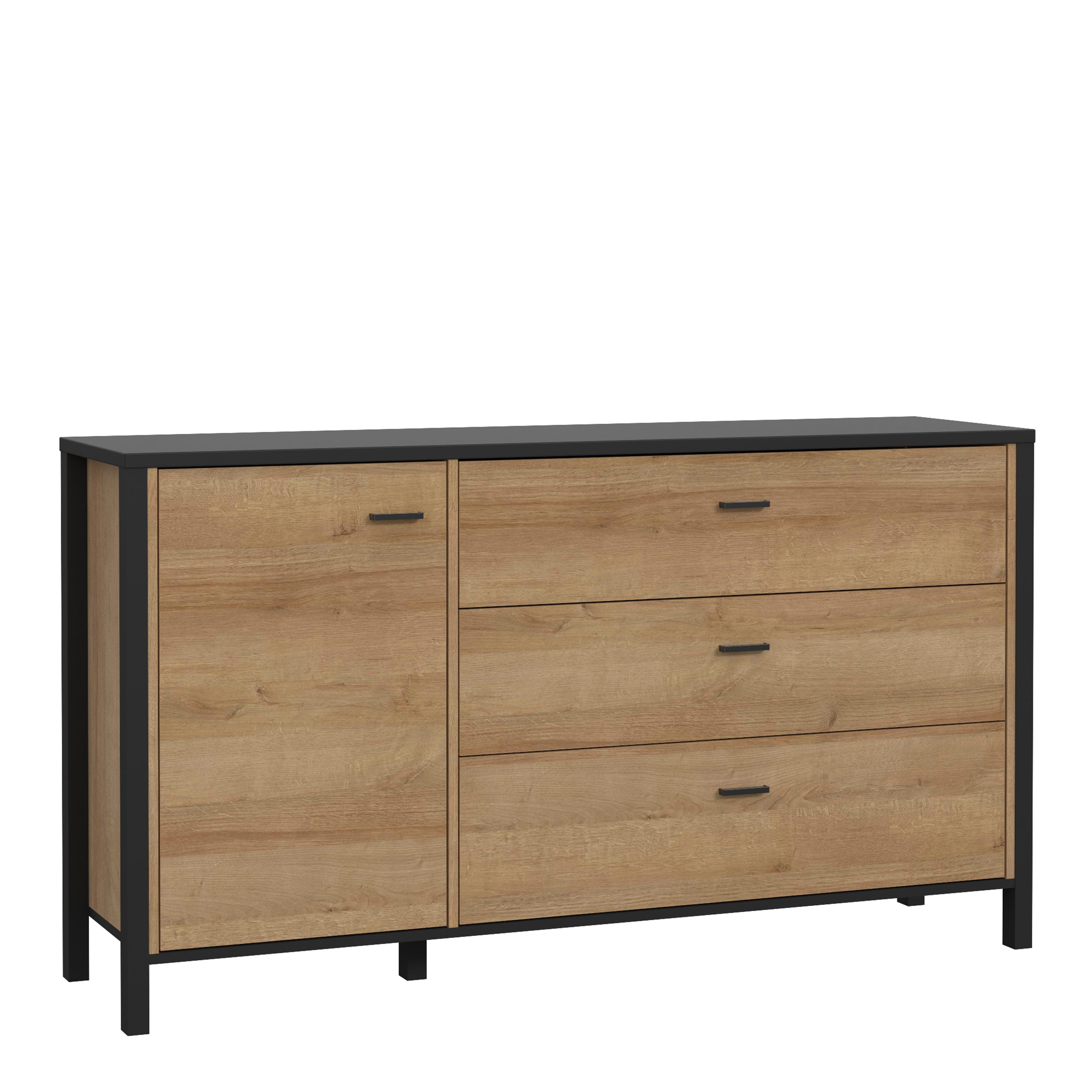 High Rock 1 Door 3 Drawer Sideboard in Matt Black/Riviera Oak – FTG