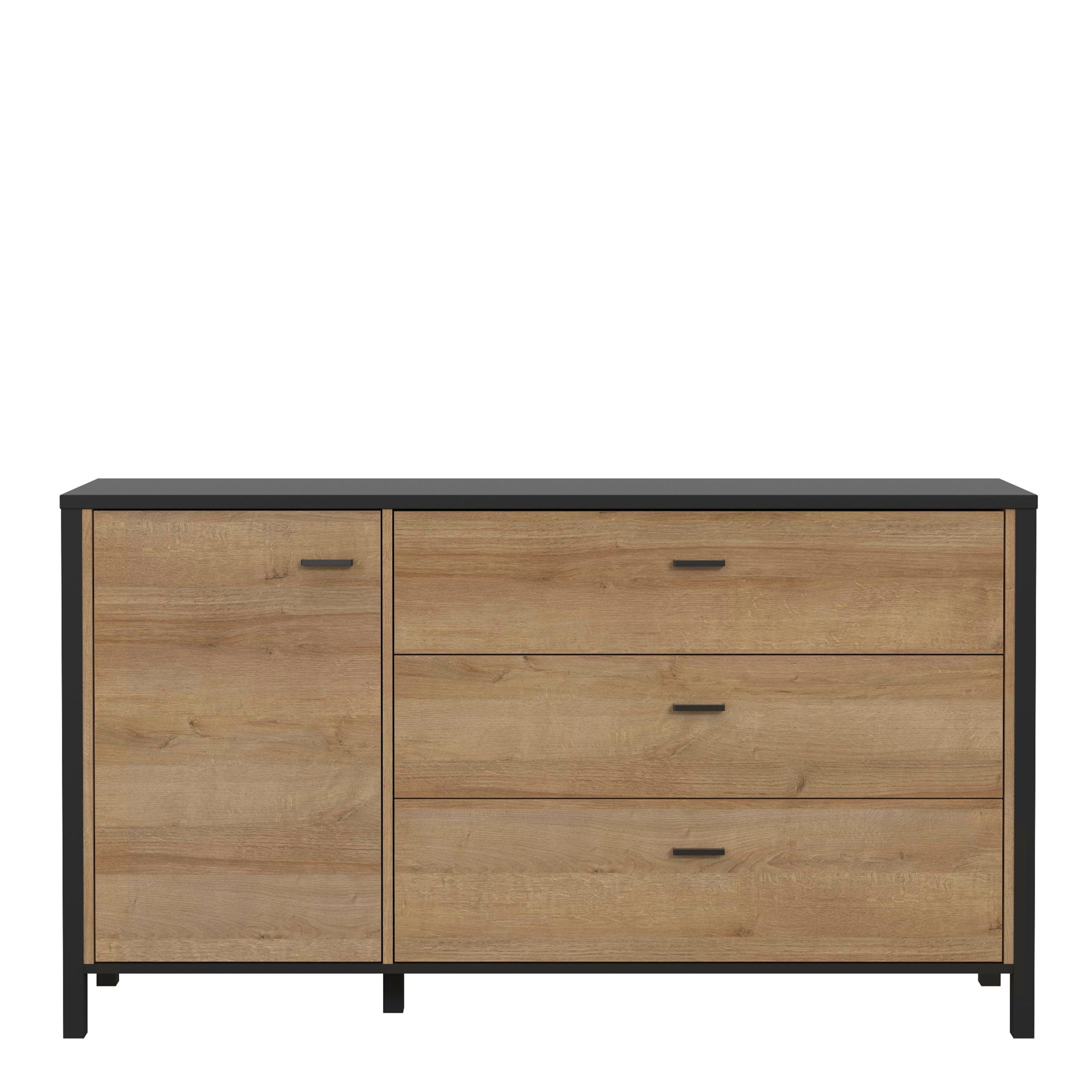High Rock 1 Door 3 Drawer Sideboard in Matt Black/Riviera Oak – FTG, view 2