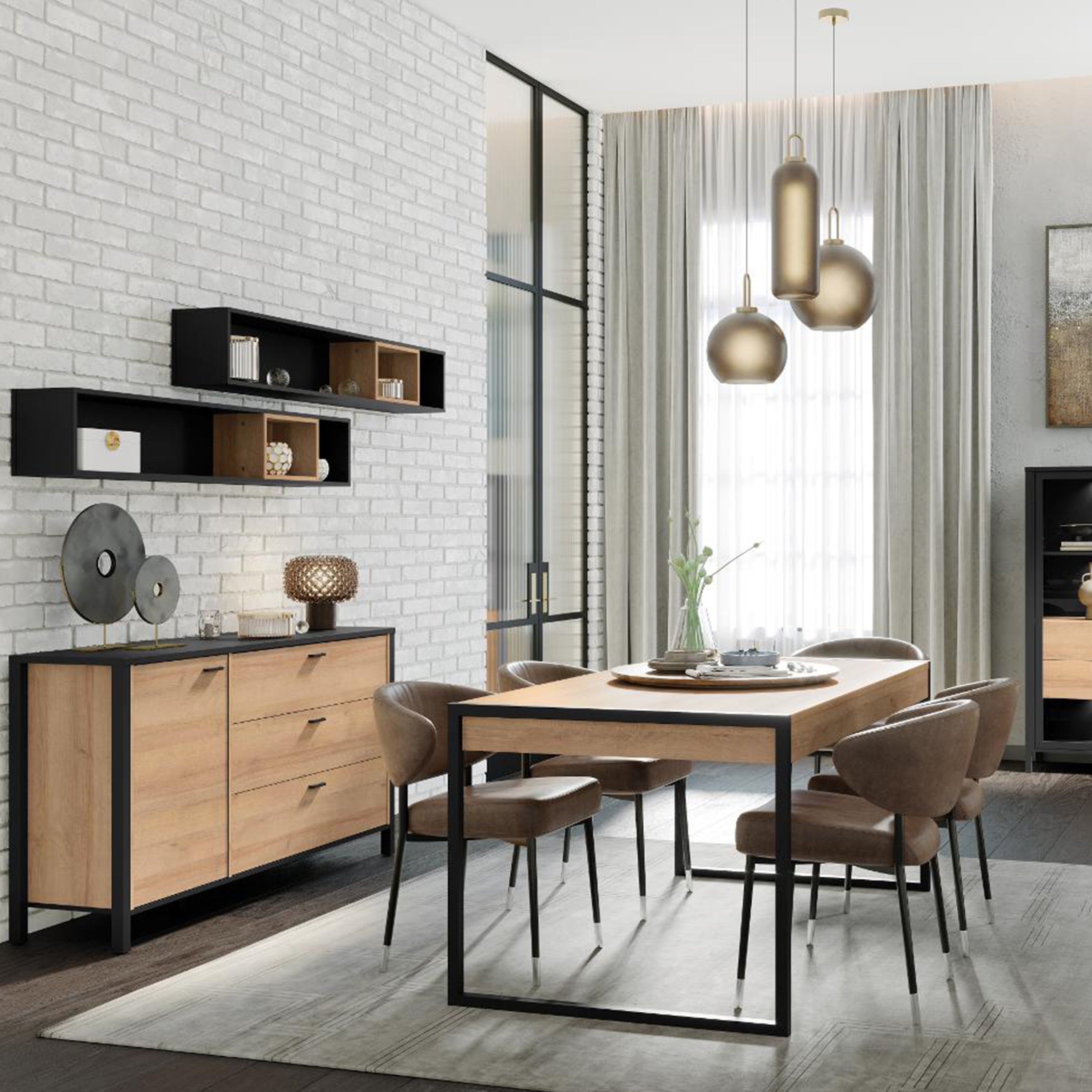 High Rock 1 Door 3 Drawer Sideboard in Matt Black/Riviera Oak – FTG, view 6