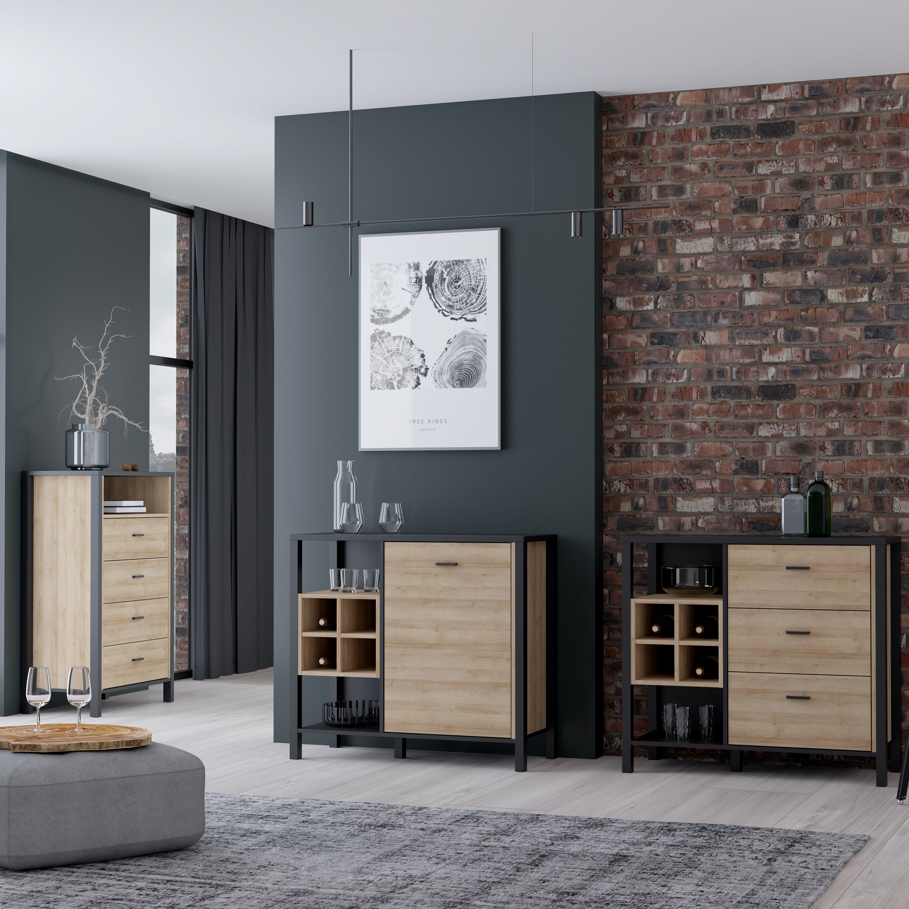 High Rock Storage/Display Chest in Matt Black/Riviera Oak – FTG, view 7