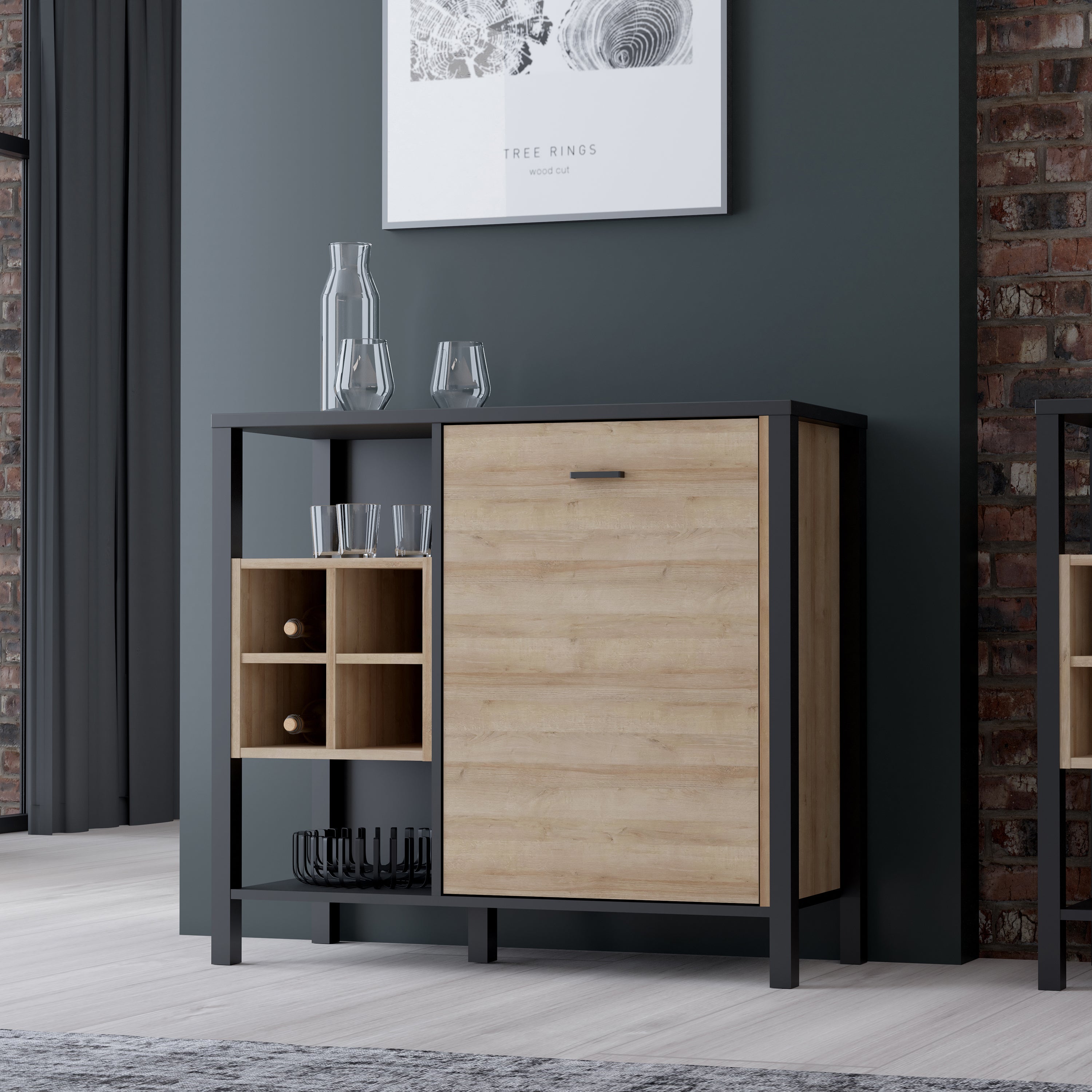 High Rock Storage/Display Chest in Matt Black/Riviera Oak – FTG, view 8