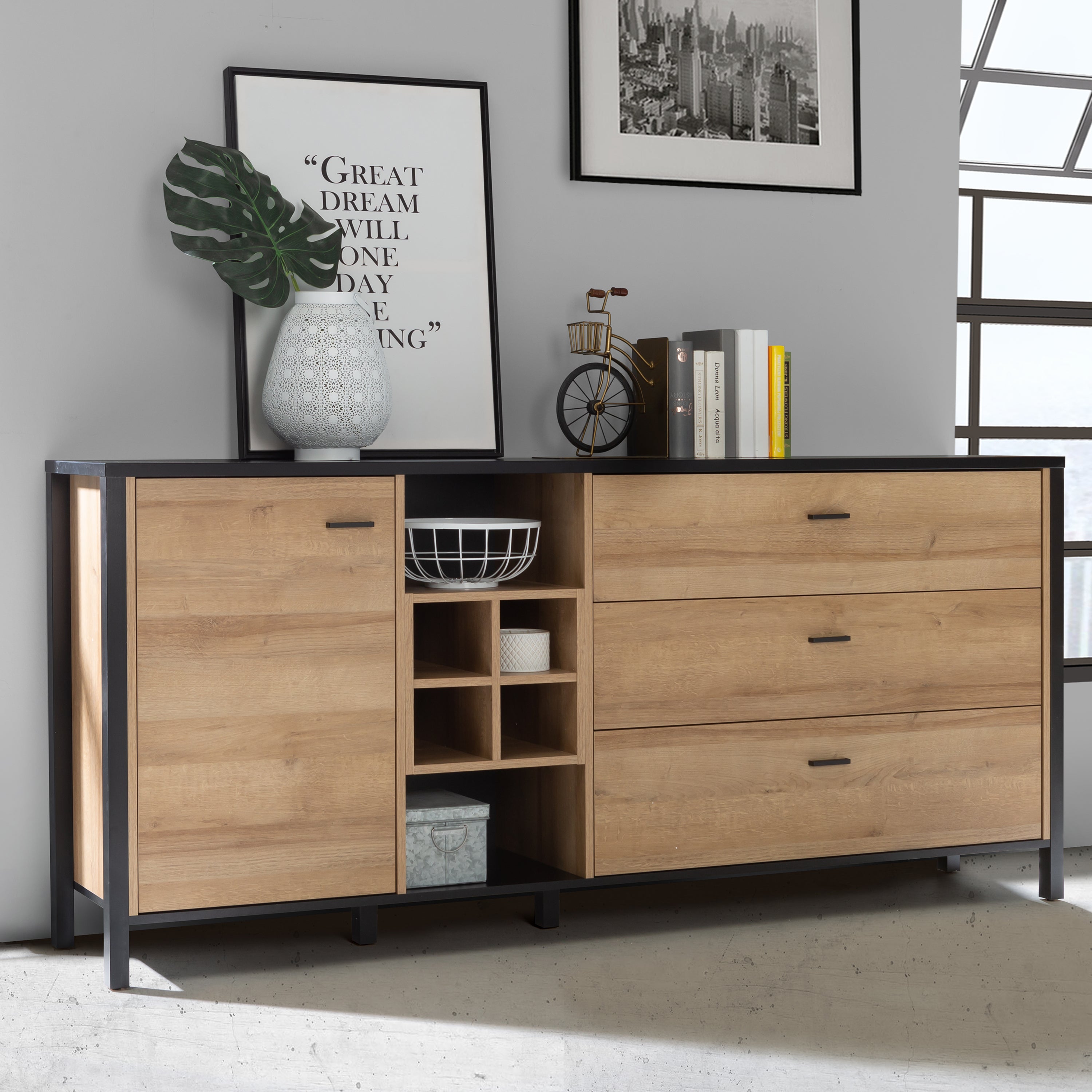 High Rock (Large) Sideboard in Matt Black/Riviera Oak – FTG, view 6