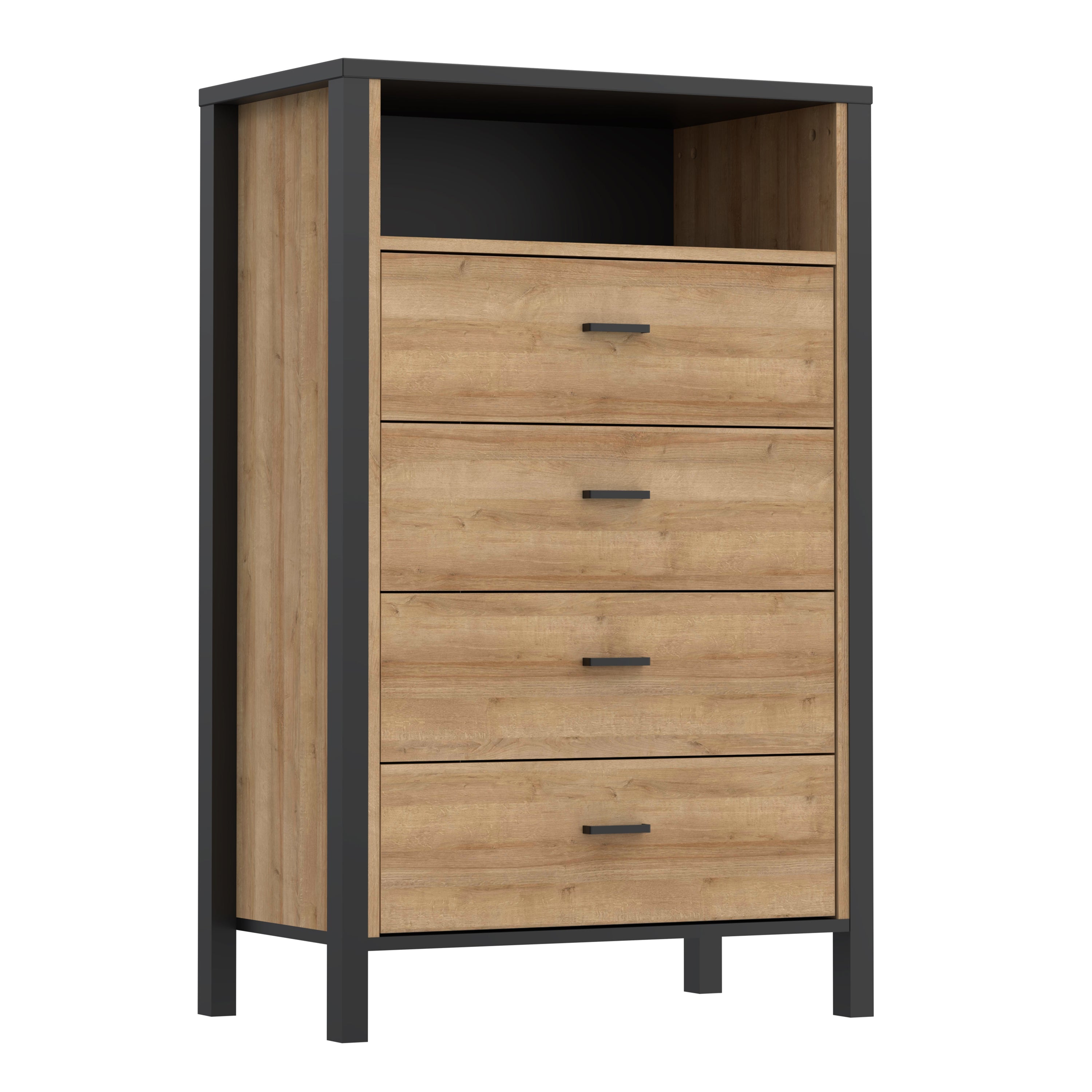 High Rock Chest of 4 Drawers in Matt Black/Riviera Oak – FTG