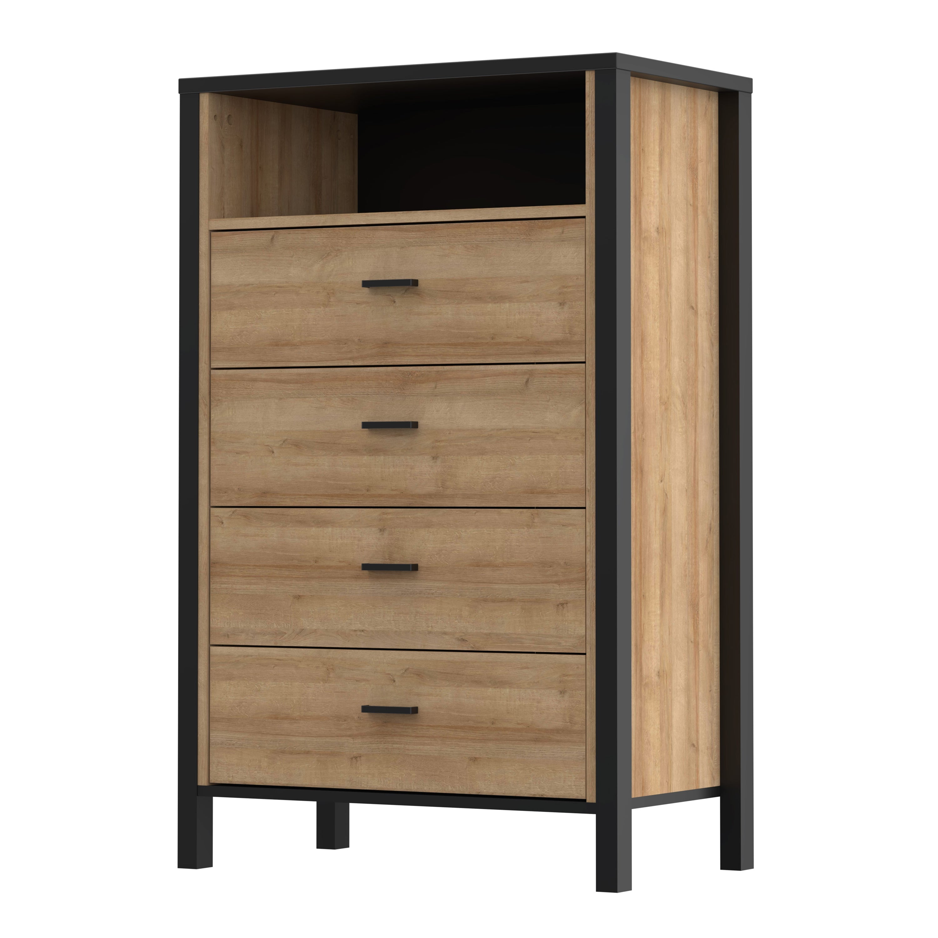 High Rock Chest of 4 Drawers in Matt Black/Riviera Oak – FTG, view 3