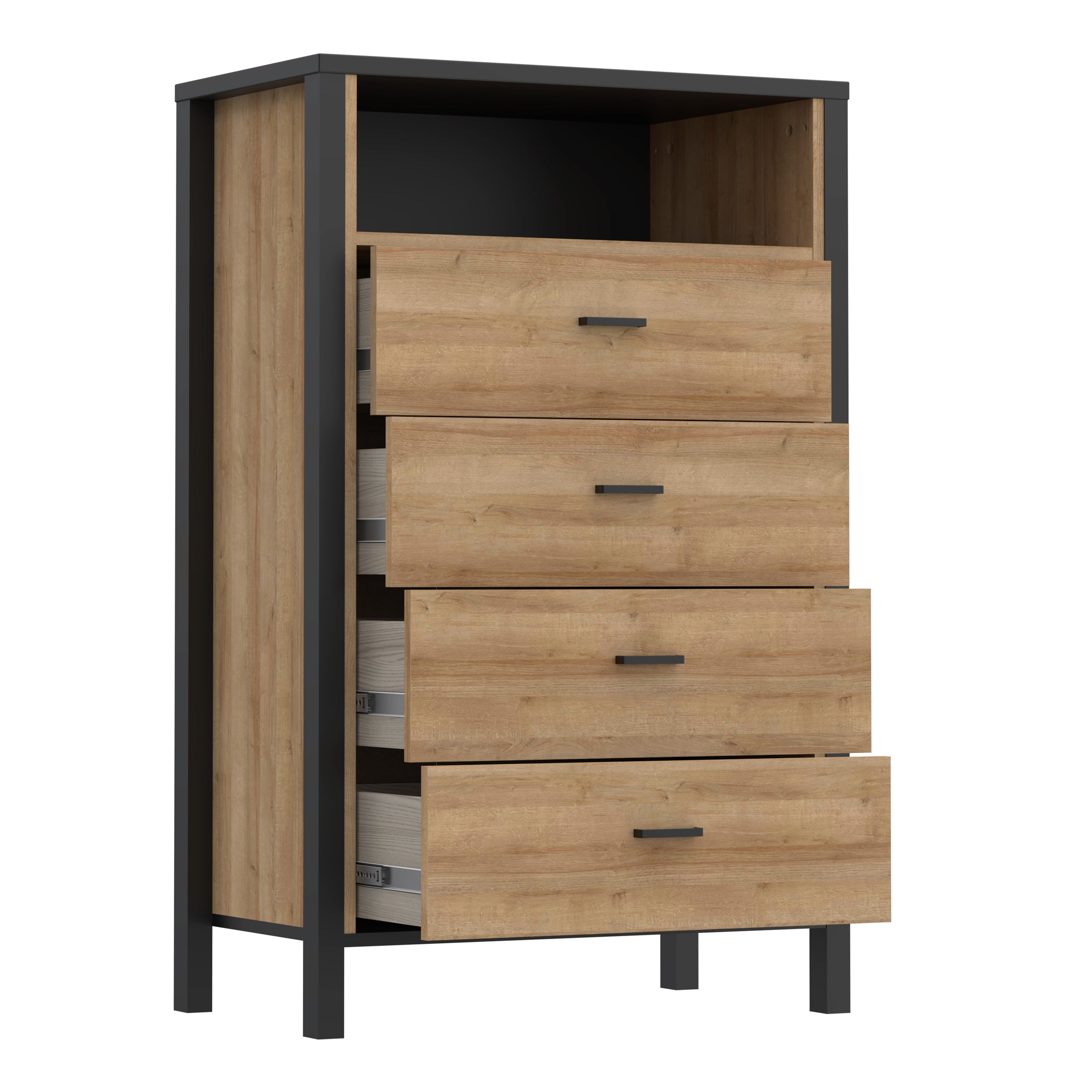High Rock Chest of 4 Drawers in Matt Black/Riviera Oak – FTG, view 4