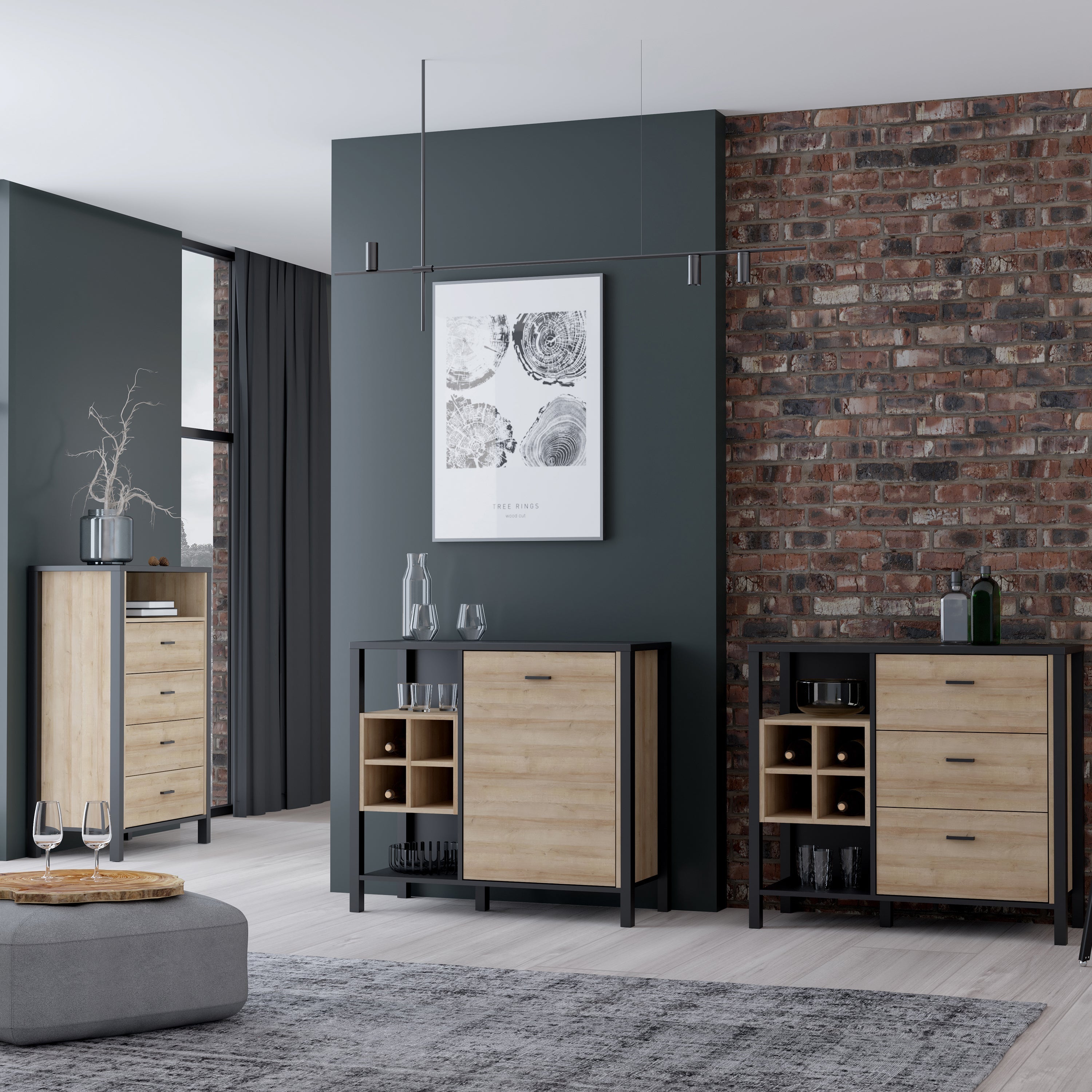 High Rock Chest of 4 Drawers in Matt Black/Riviera Oak – FTG, view 6