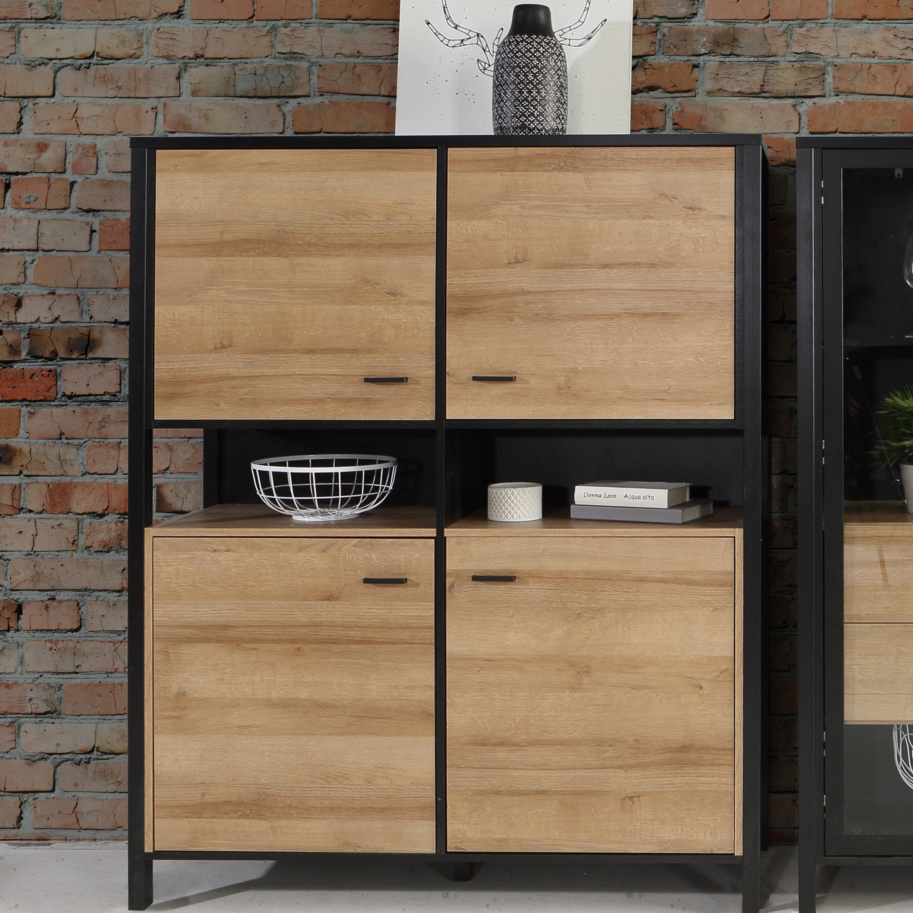 High Rock Storage Cabinet in Matt Black/Riviera Oak – FTG, view 6