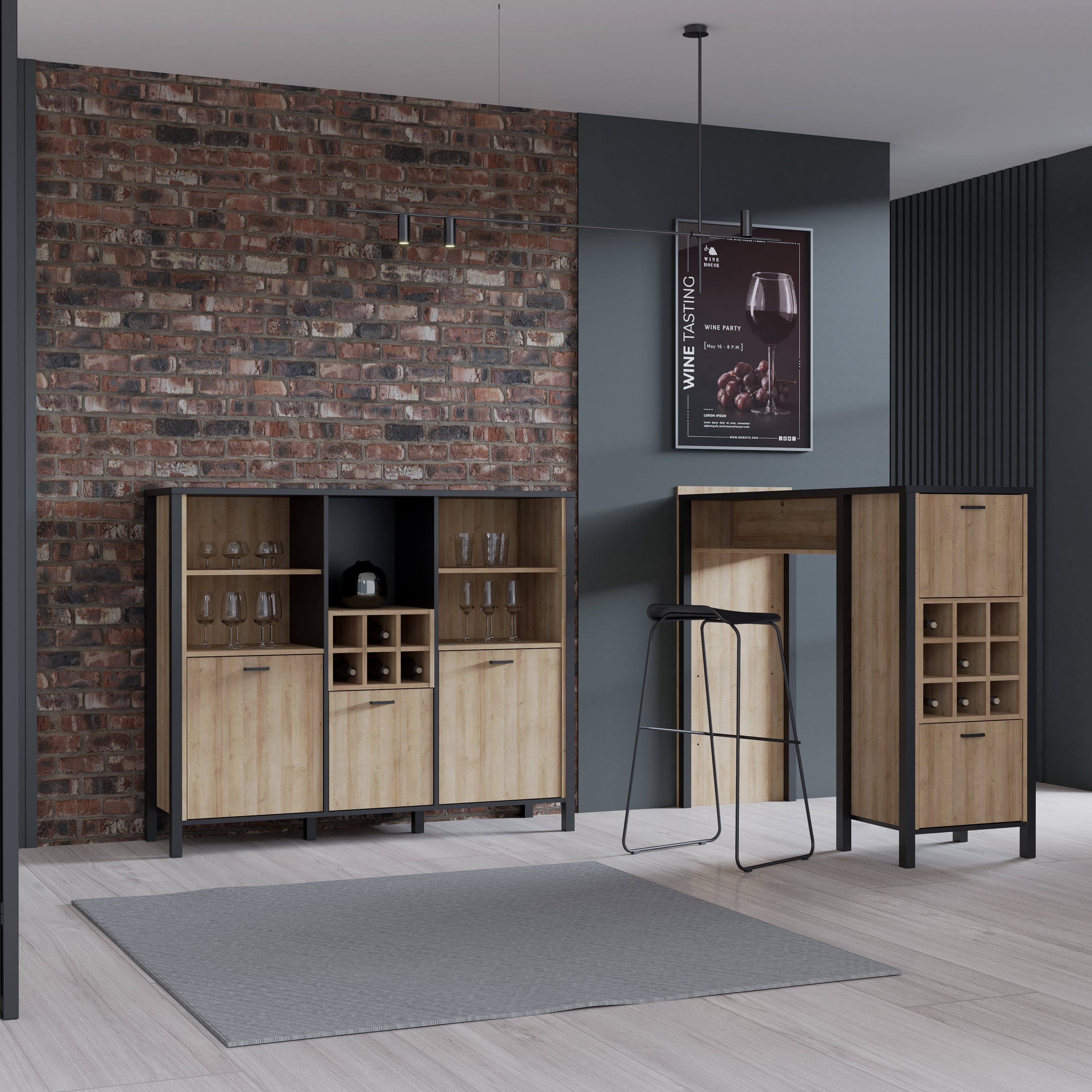 High Rock Shelf Unit in Matt Black/Riviera Oak – FTG, view 7