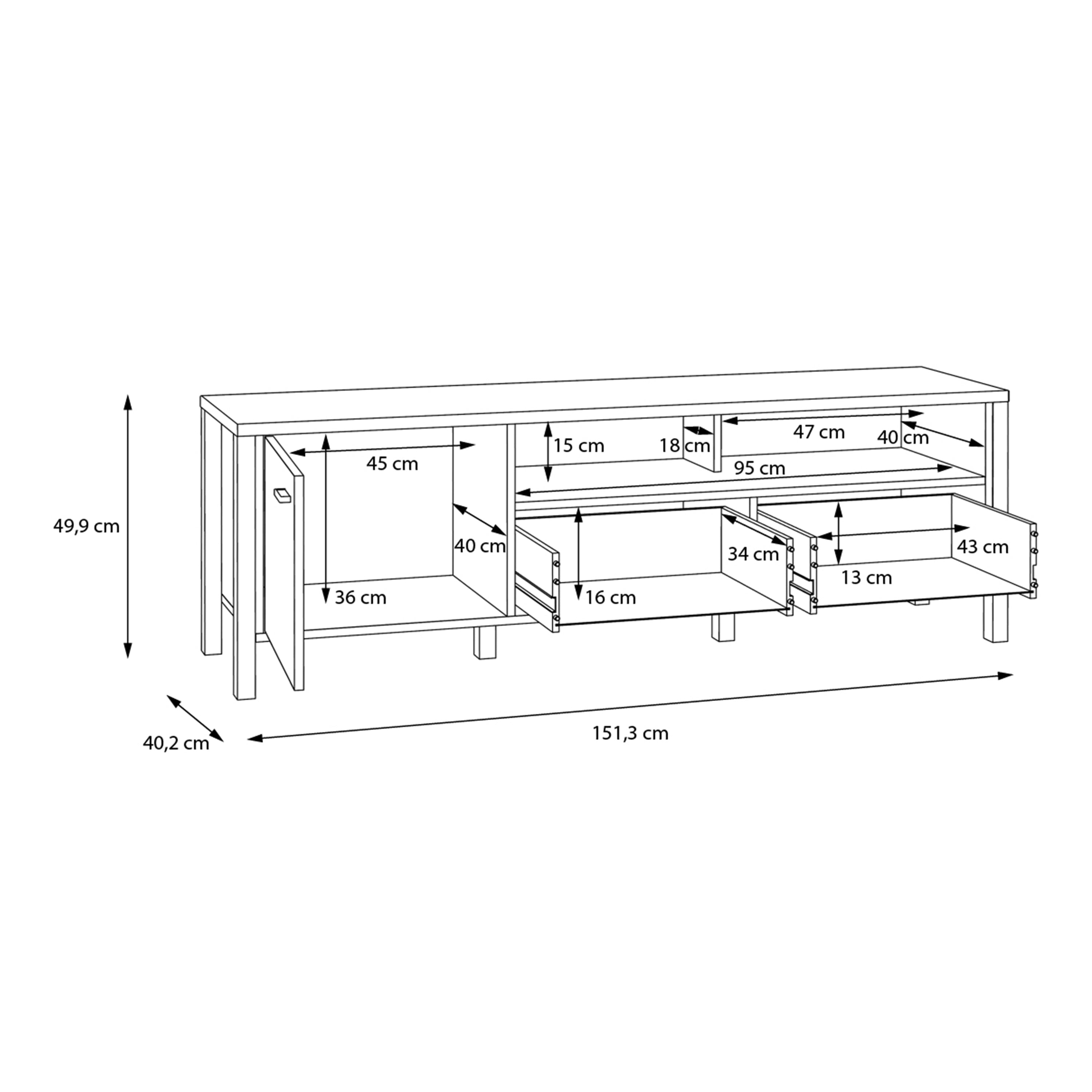 High Rock TV Unit in Matt Black/Riviera Oak – FTG, view 8