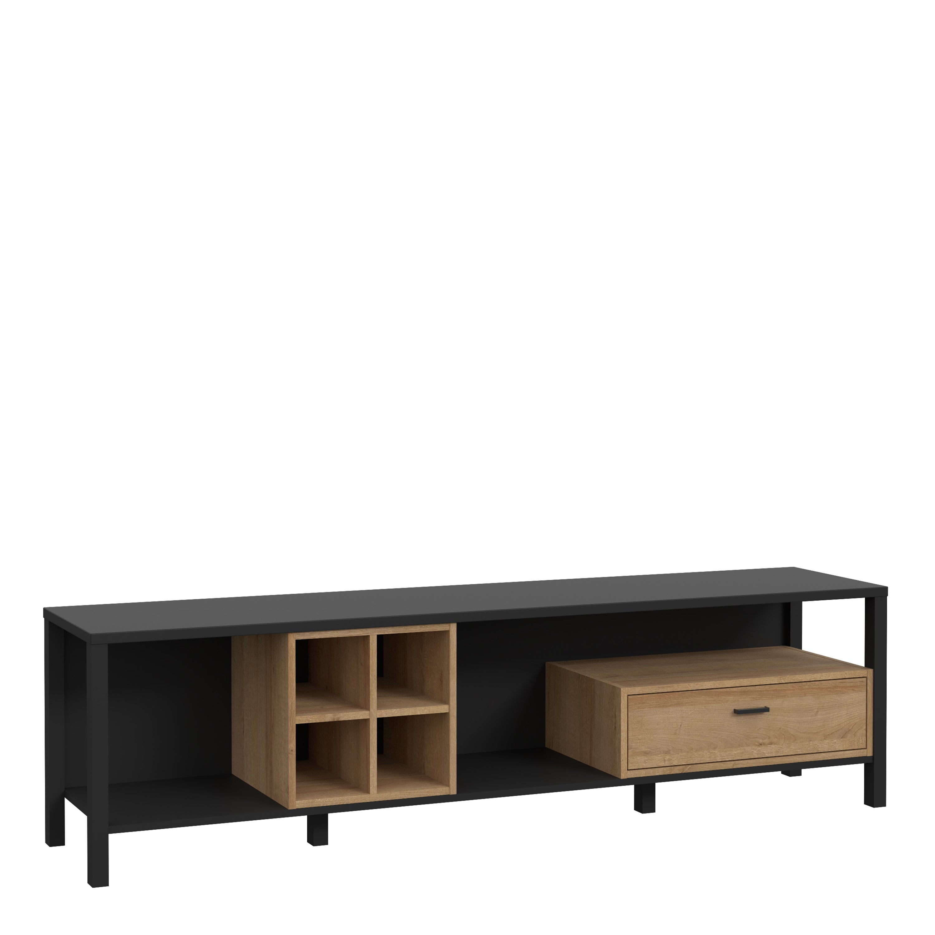 High Rock Wide TV Unit in Matt Black/Riviera Oak – FTG