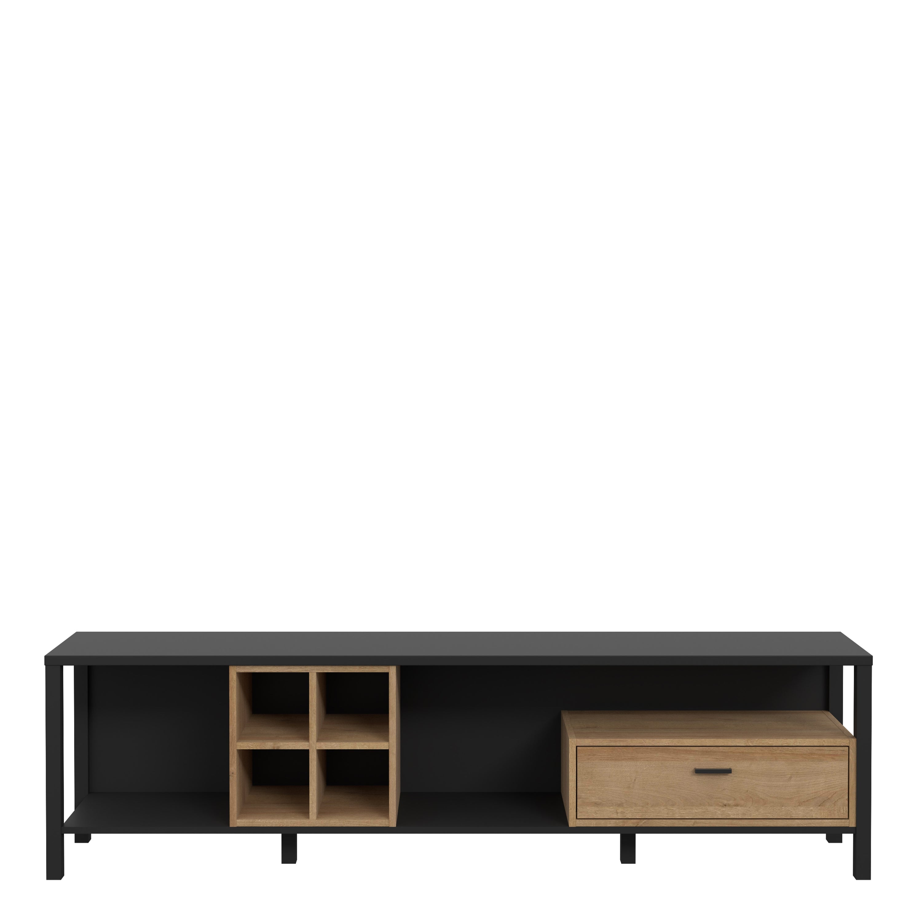 High Rock Wide TV Unit in Matt Black/Riviera Oak – FTG, view 2