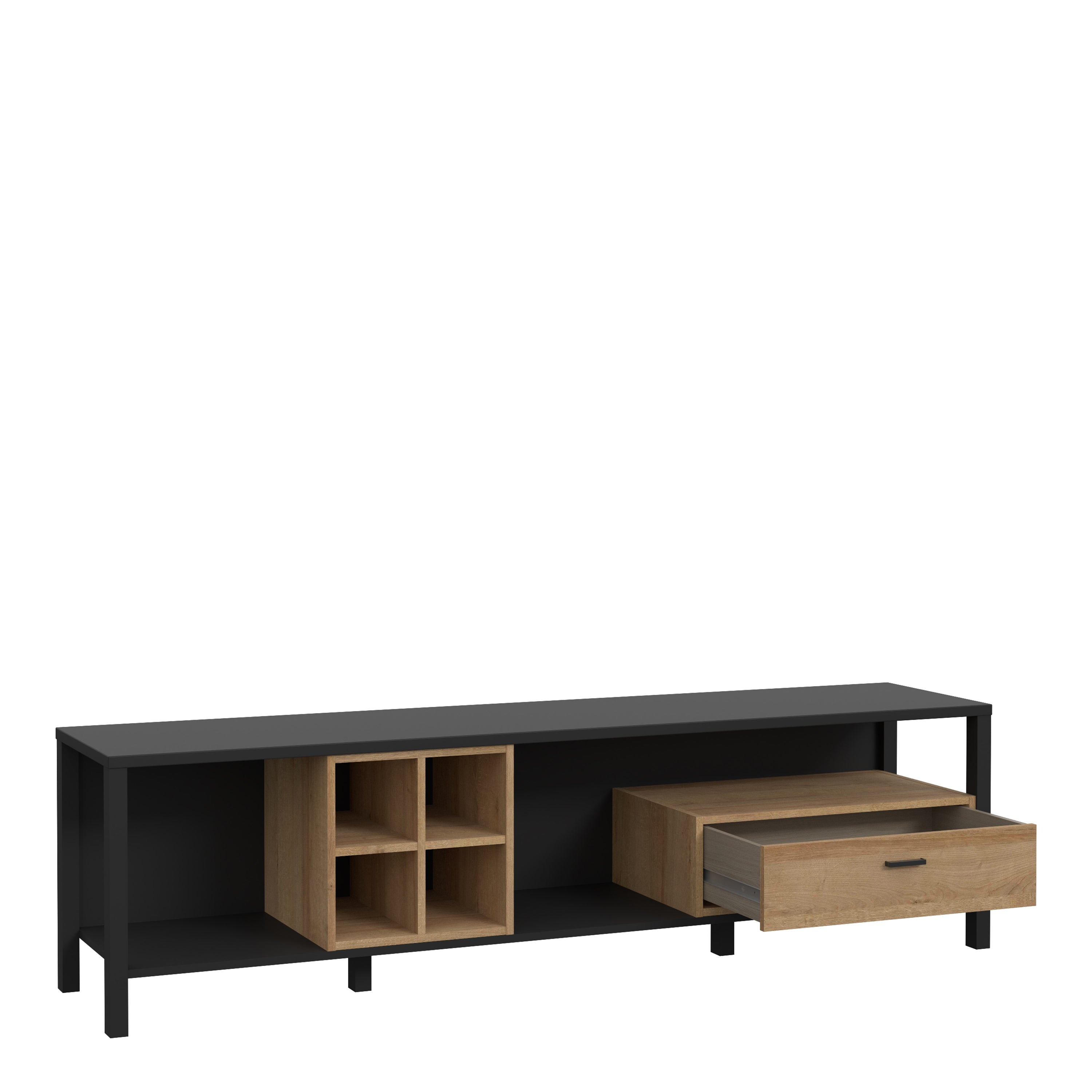 High Rock Wide TV Unit in Matt Black/Riviera Oak – FTG, view 3