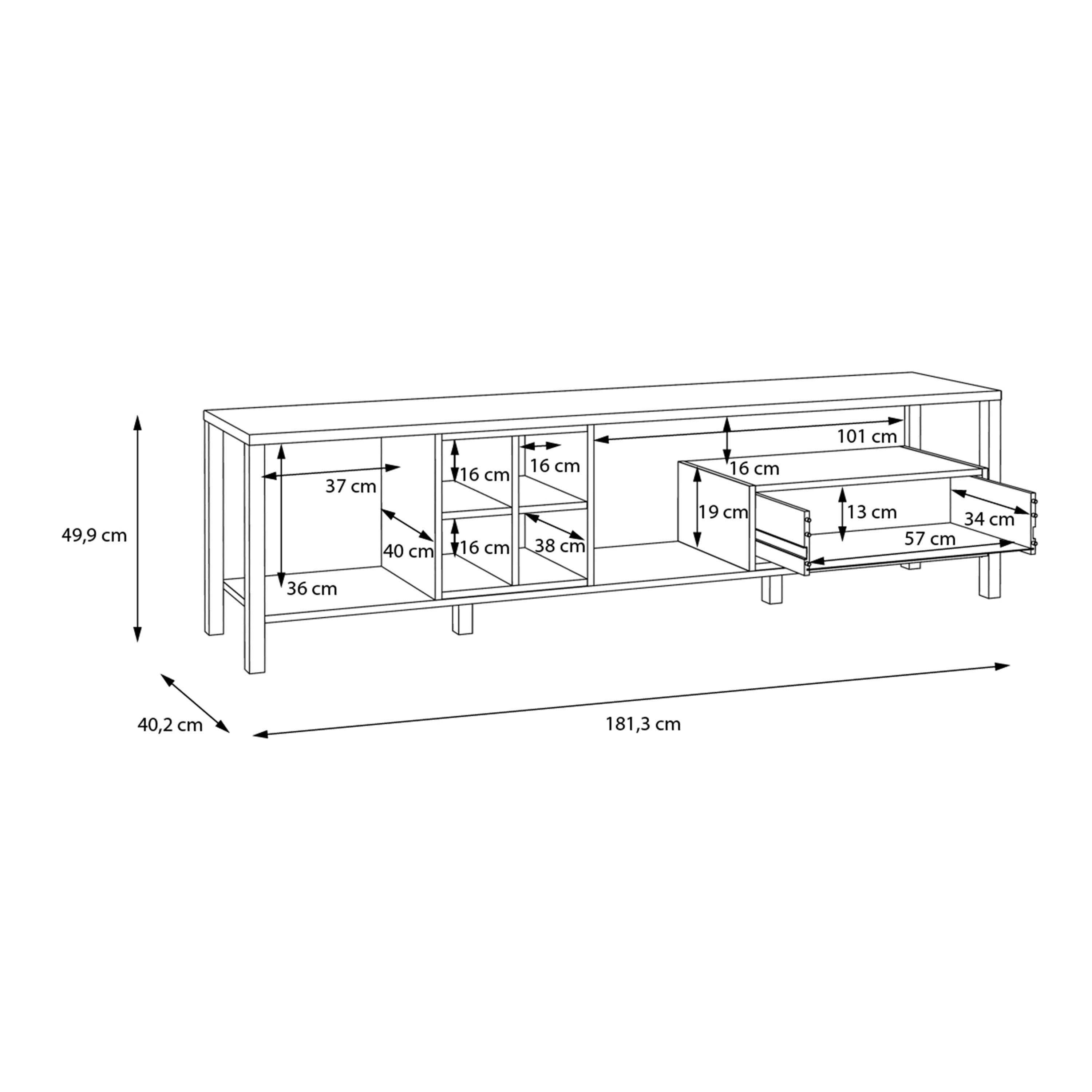 High Rock Wide TV Unit in Matt Black/Riviera Oak – FTG, view 8