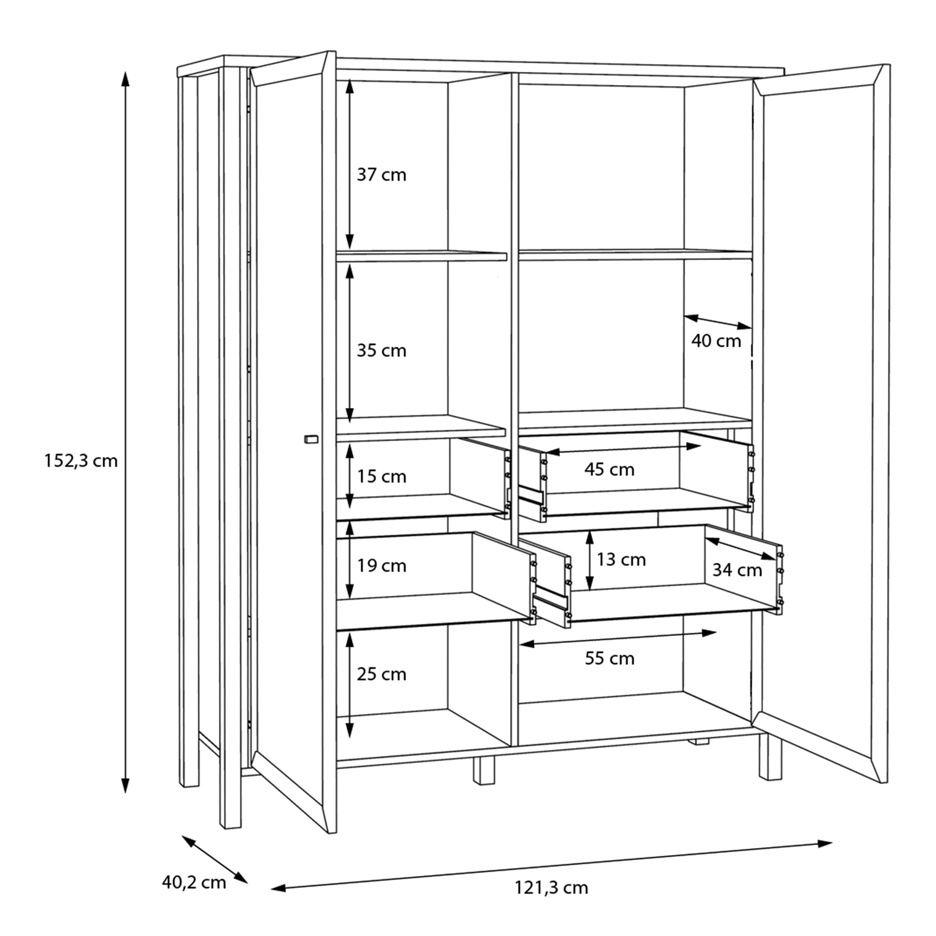 High Rock Extra Wide Display Cabinet in Matt Black/Riviera Oak – FTG, view 11