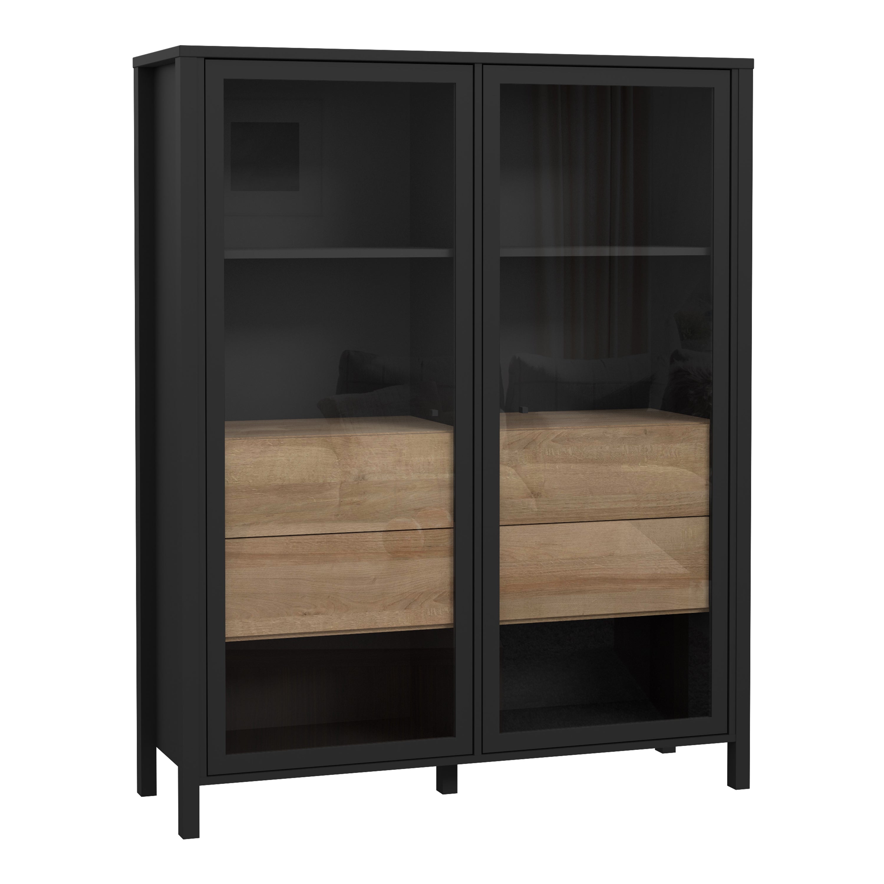 High Rock Extra Wide Display Cabinet in Matt Black/Riviera Oak – FTG