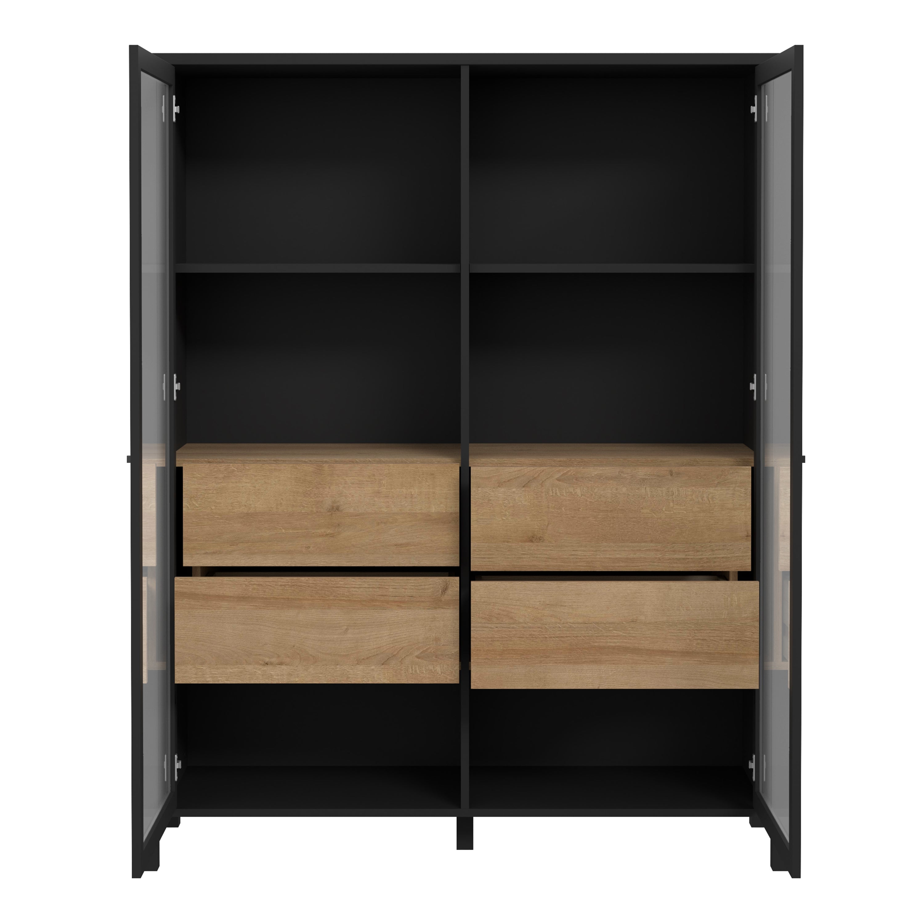 High Rock Extra Wide Display Cabinet in Matt Black/Riviera Oak – FTG, view 4