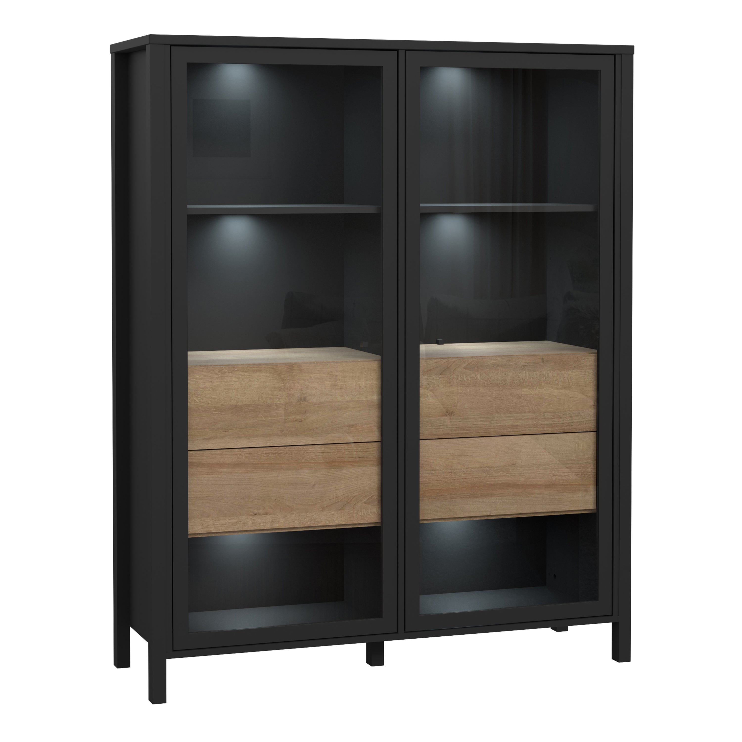 High Rock Extra Wide Display Cabinet in Matt Black/Riviera Oak – FTG, view 5