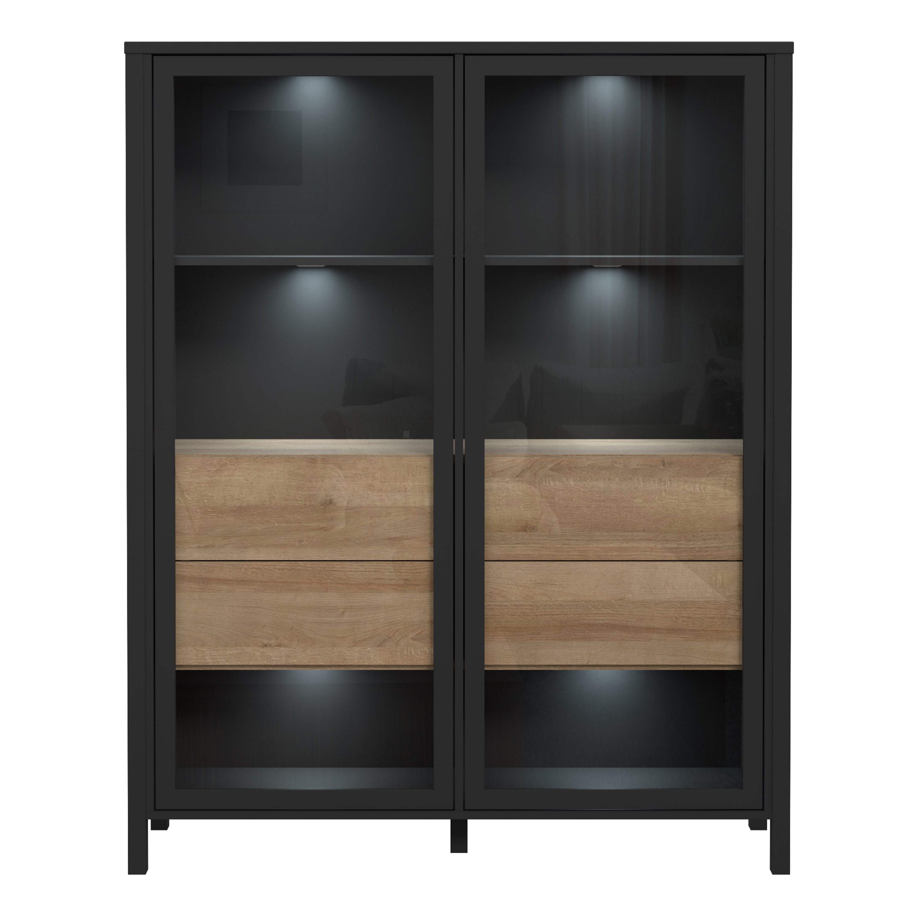 High Rock Extra Wide Display Cabinet in Matt Black/Riviera Oak – FTG, view 6