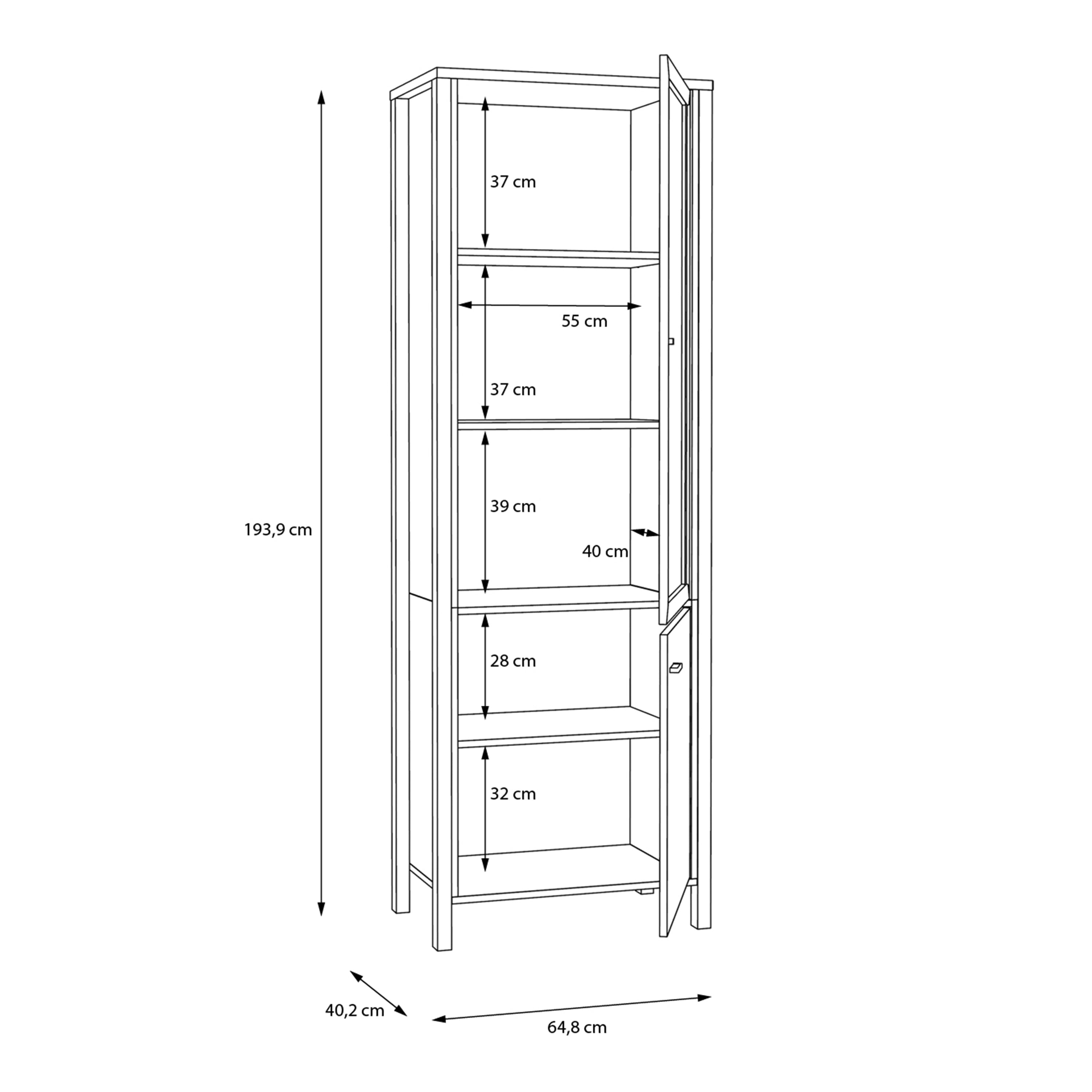 High Rock Wide Display Cabinet in Matt Black/Riviera Oak – FTG, view 10