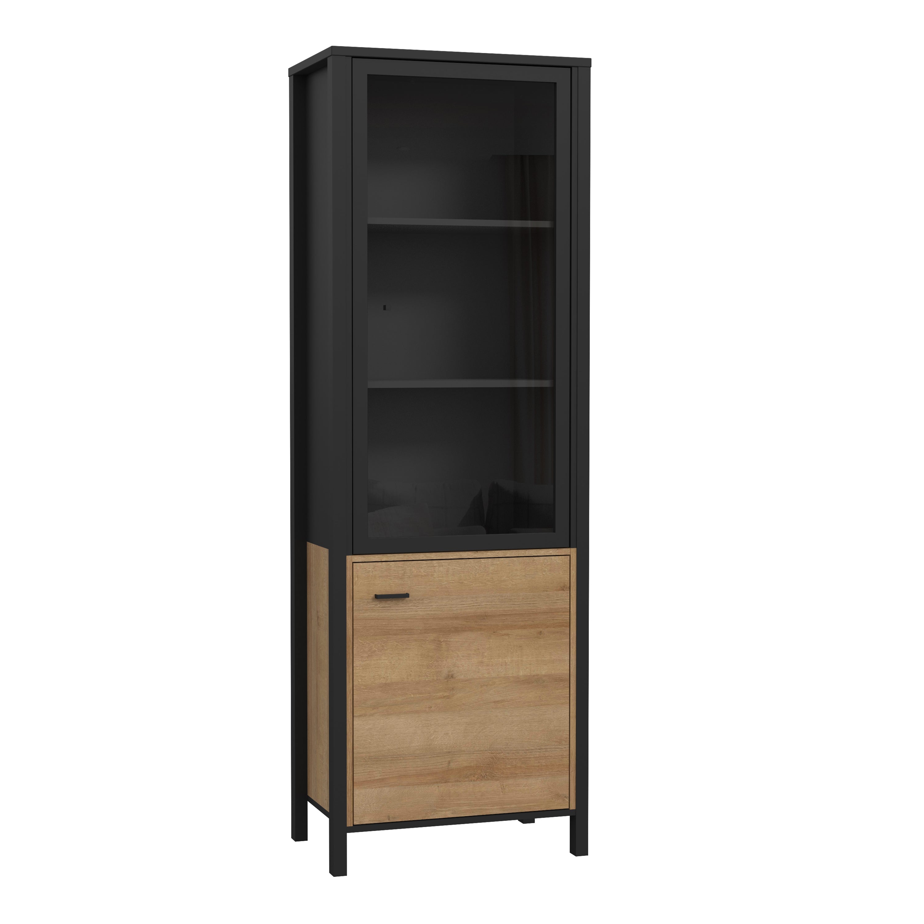 High Rock Wide Display Cabinet in Matt Black/Riviera Oak – FTG