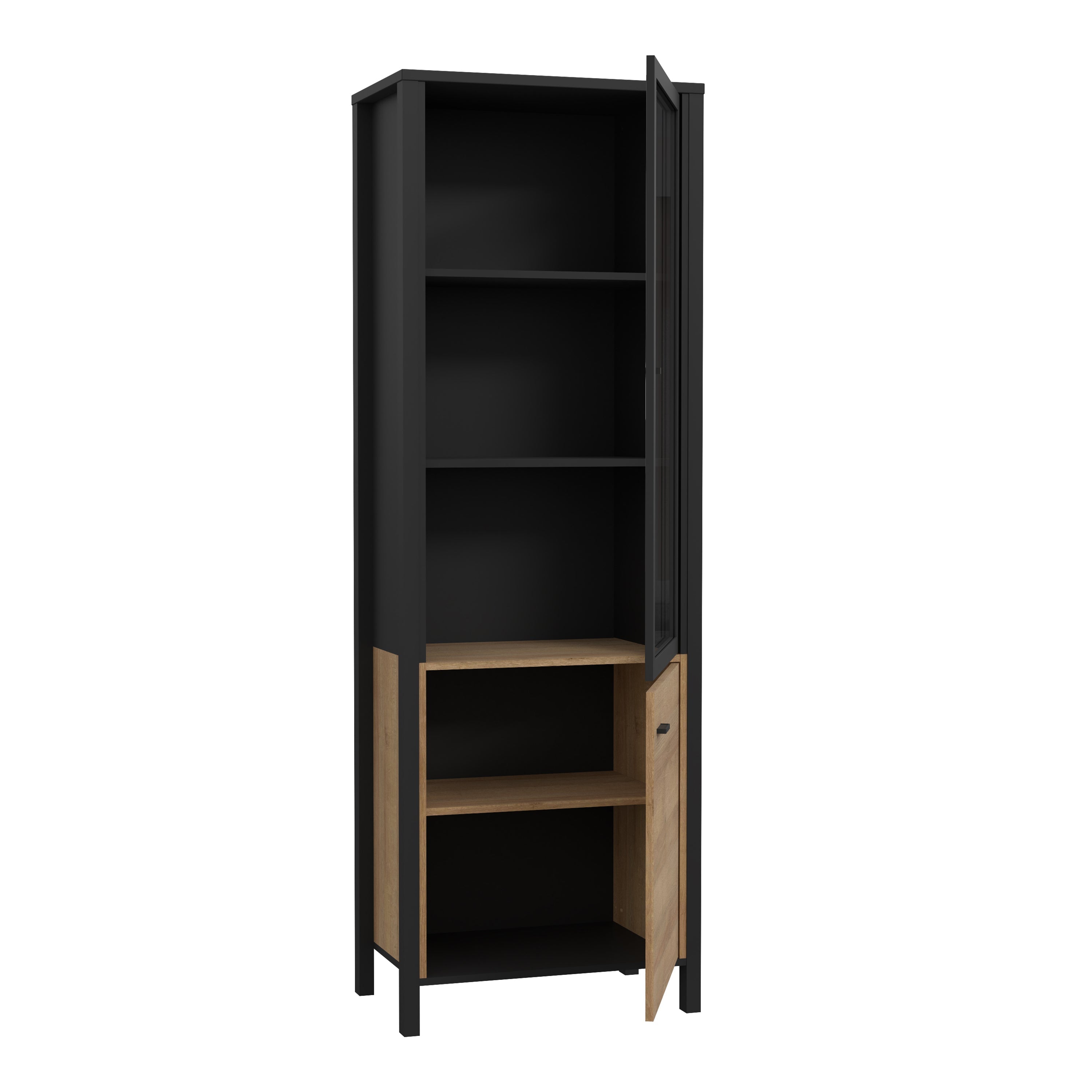 High Rock Wide Display Cabinet in Matt Black/Riviera Oak – FTG, view 3