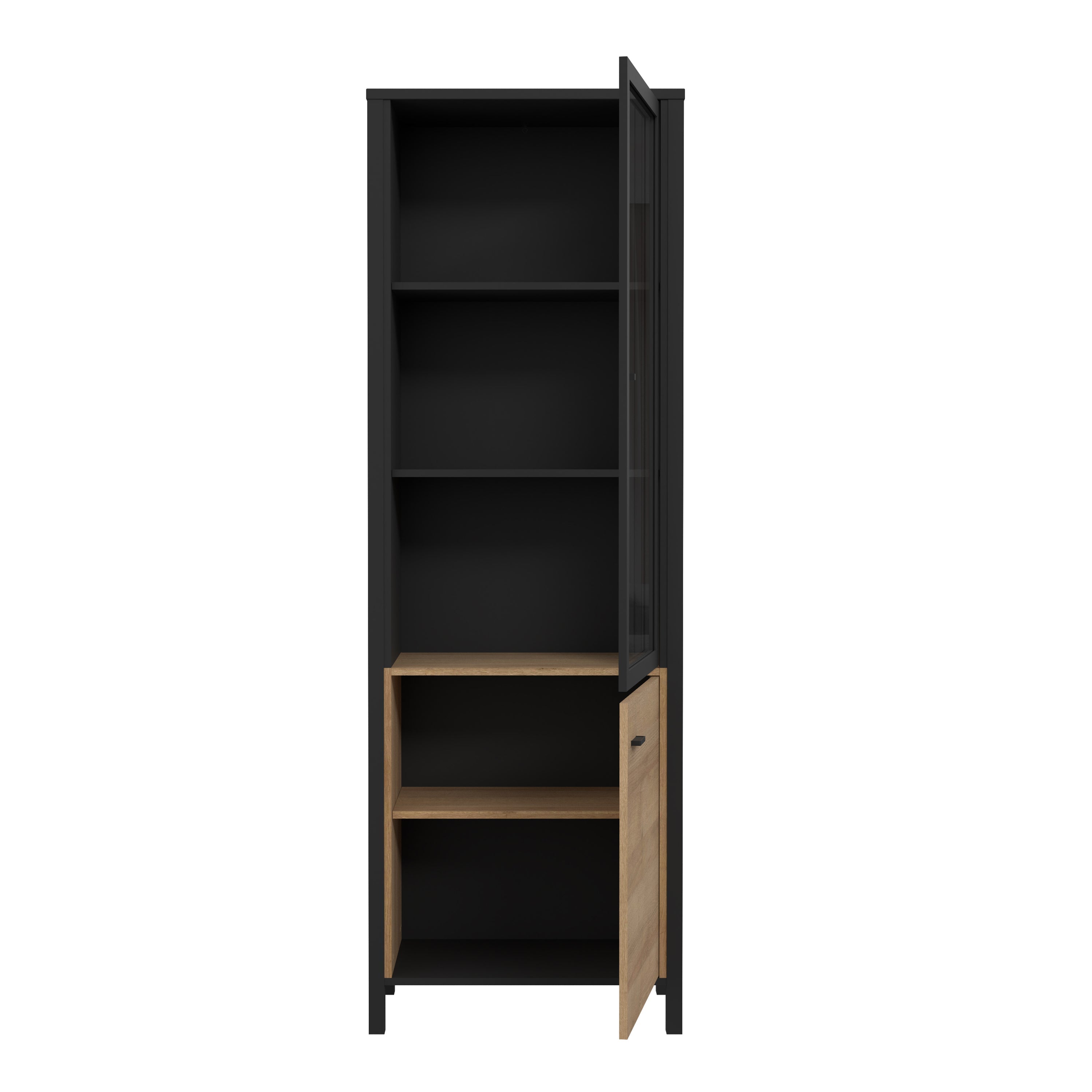 High Rock Wide Display Cabinet in Matt Black/Riviera Oak – FTG, view 4