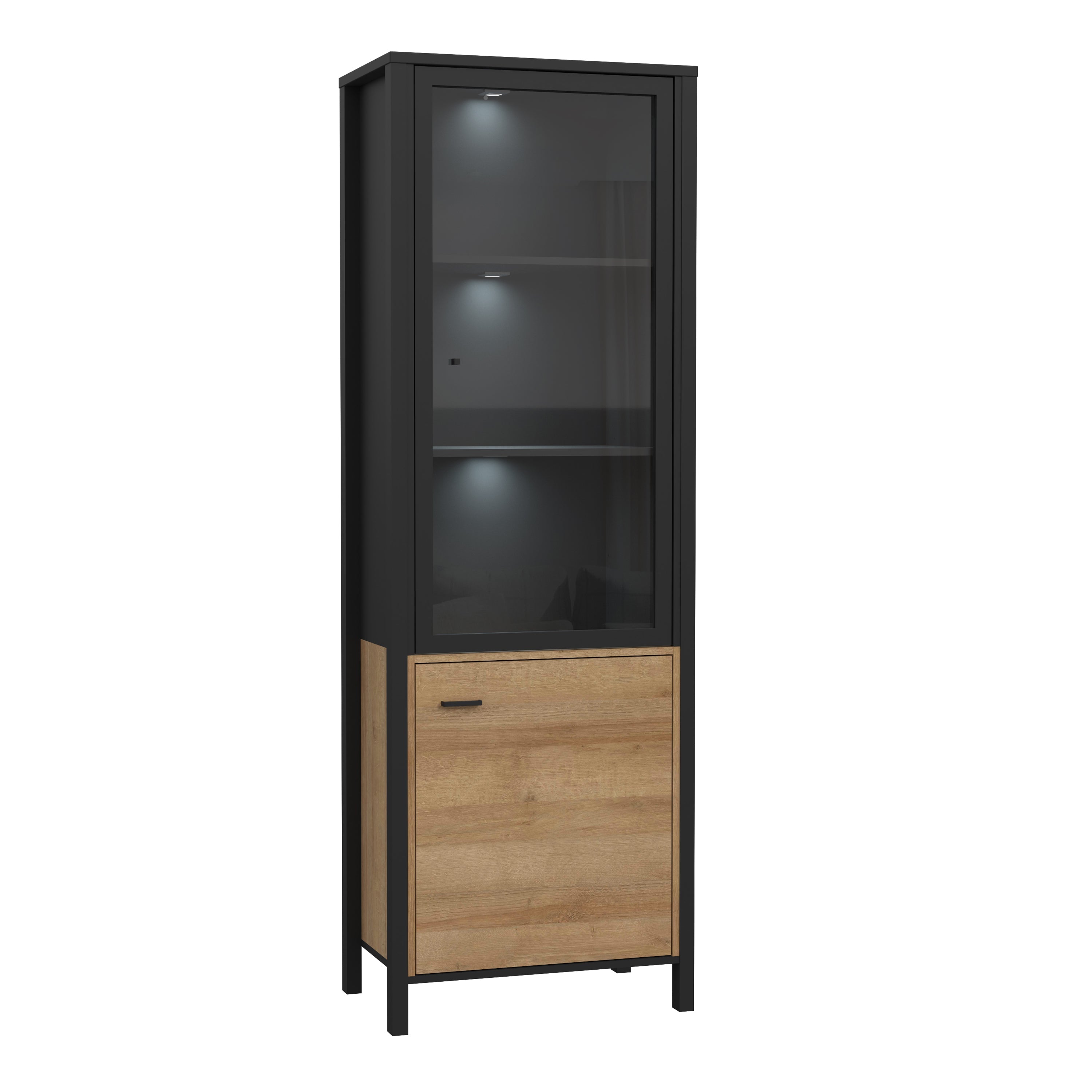 High Rock Wide Display Cabinet in Matt Black/Riviera Oak – FTG, view 5