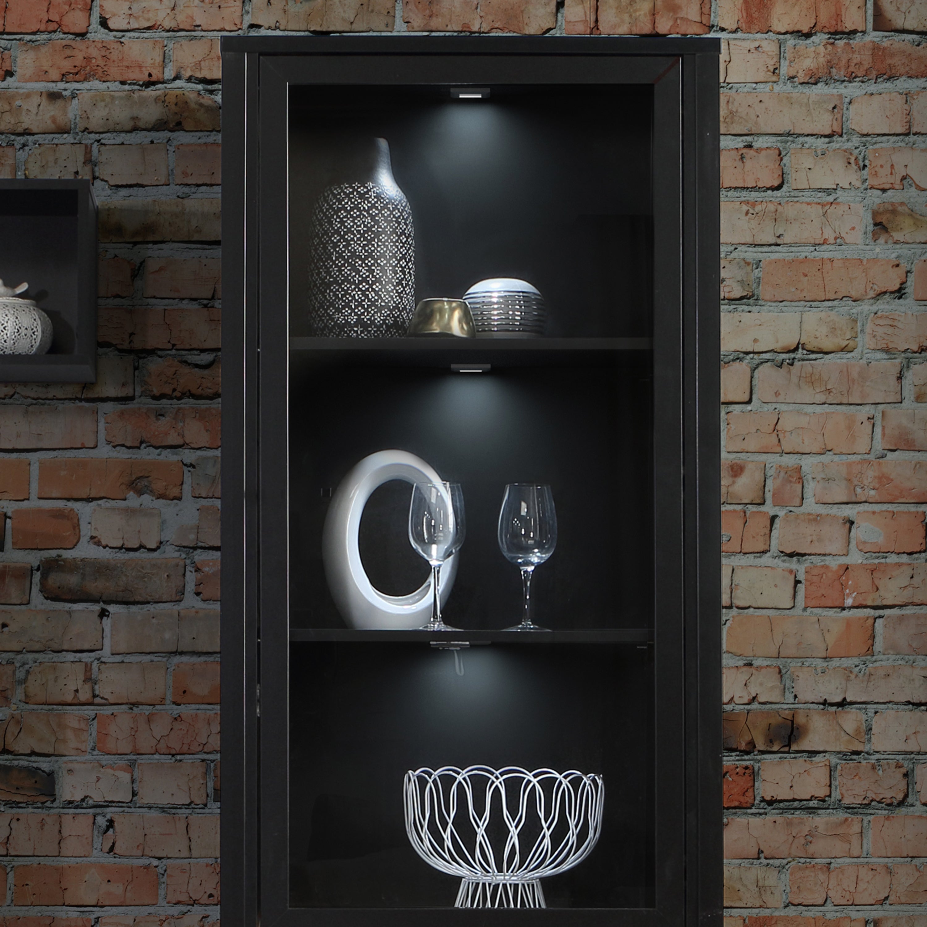 High Rock Wide Display Cabinet in Matt Black/Riviera Oak – FTG, view 9