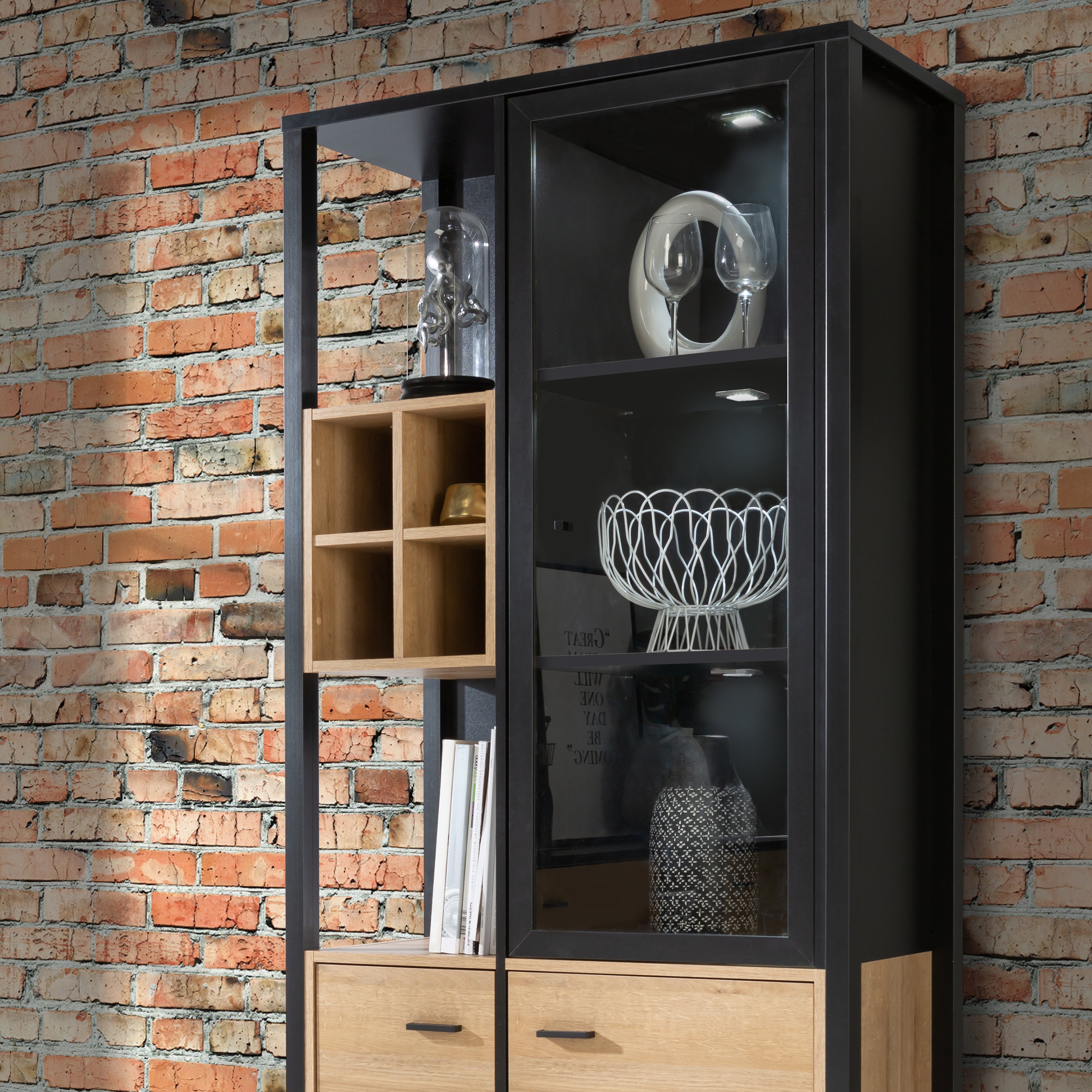 High Rock Display Cabinet in Matt Black/Riviera Oak – FTG, view 10
